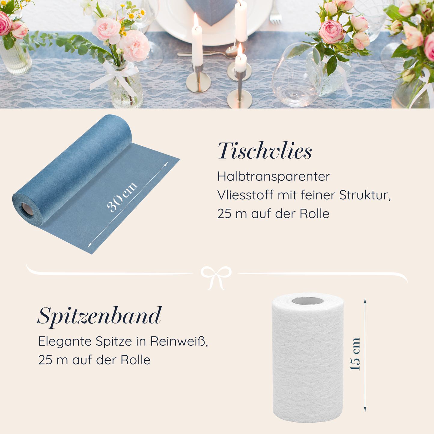 Tischdeko Set Rauchblau und Weiß