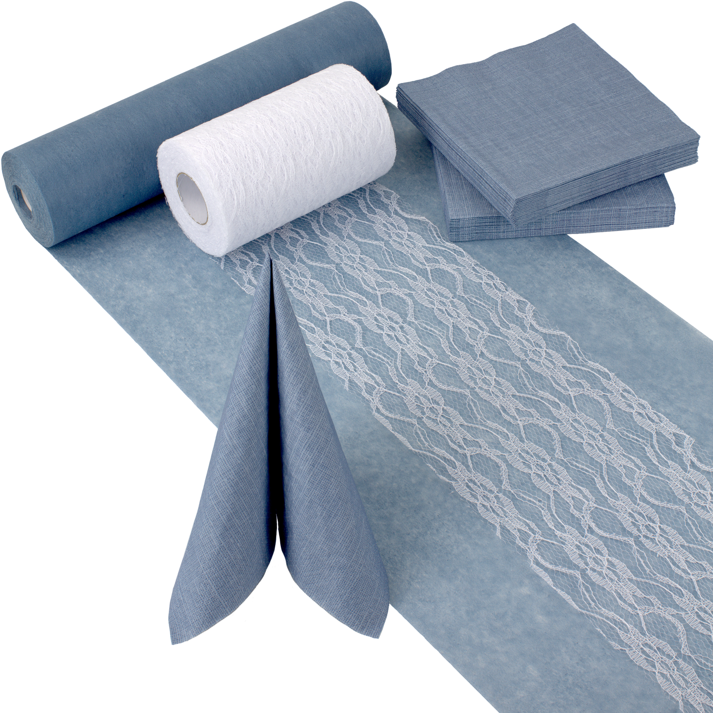 Tischdeko Set Rauchblau und Weiß