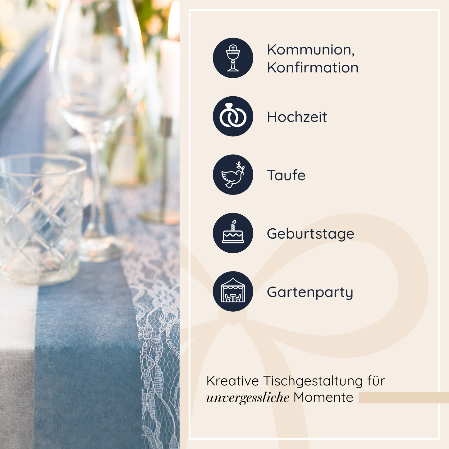 Tischdeko Set Rauchblau und Weiß