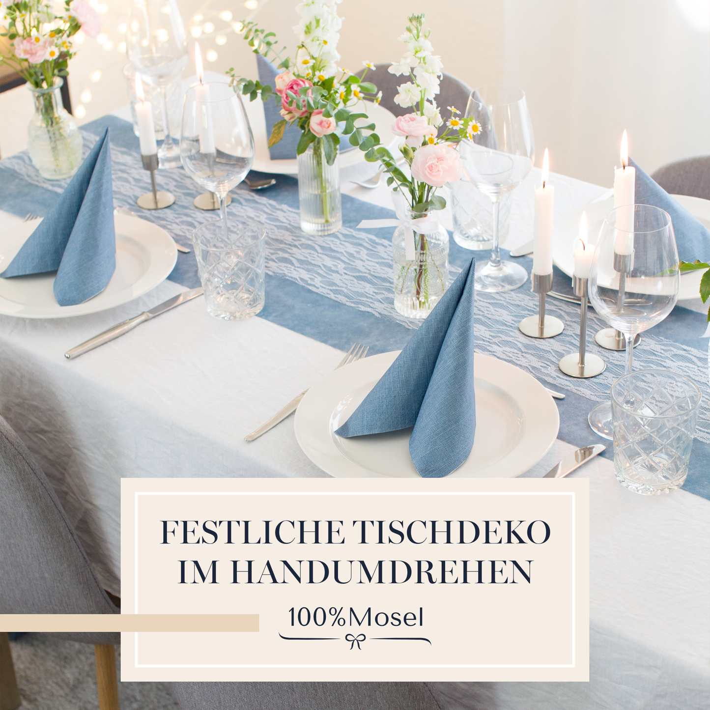 Tischdeko Set Rauchblau und Weiß