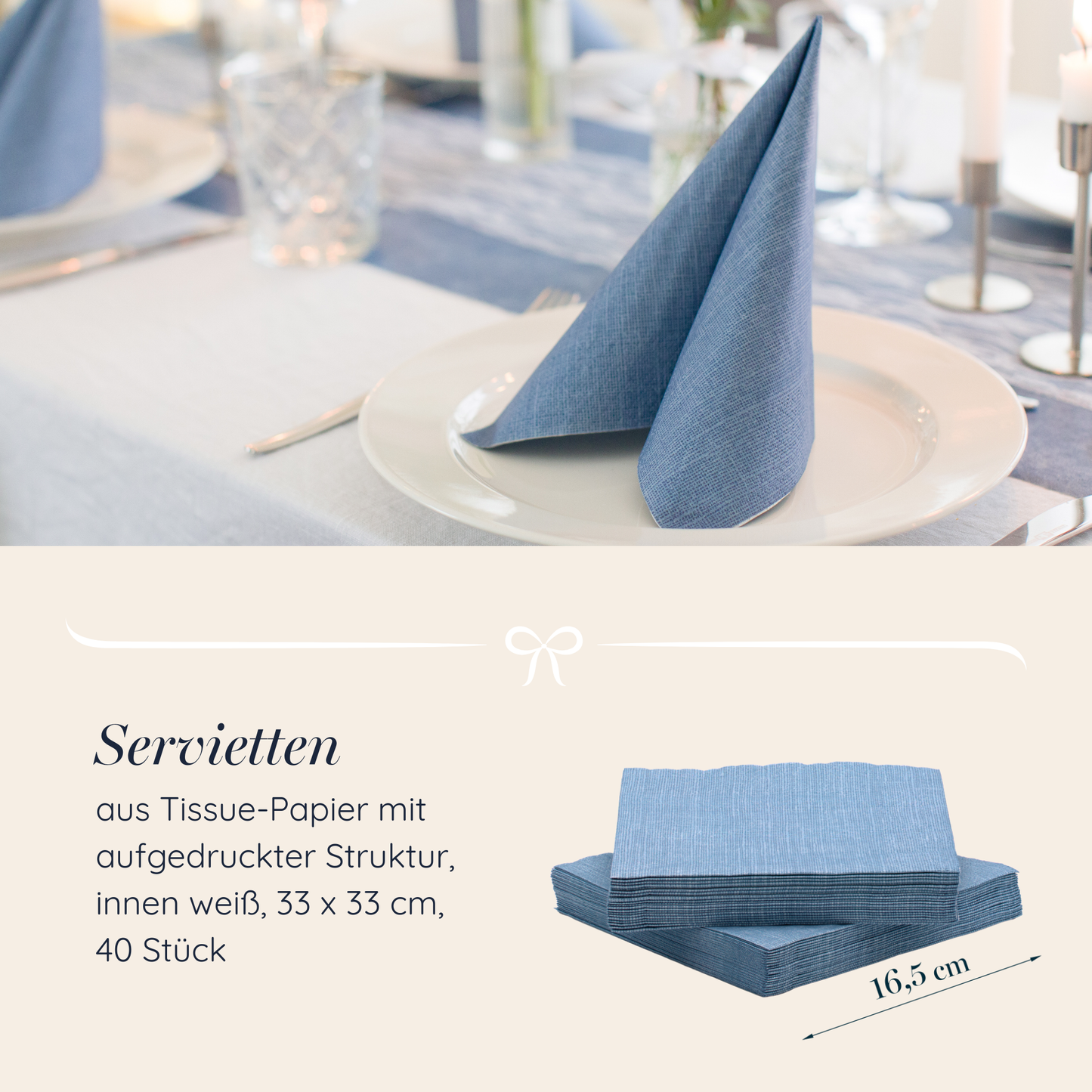 Tischdeko Set Rauchblau und Weiß