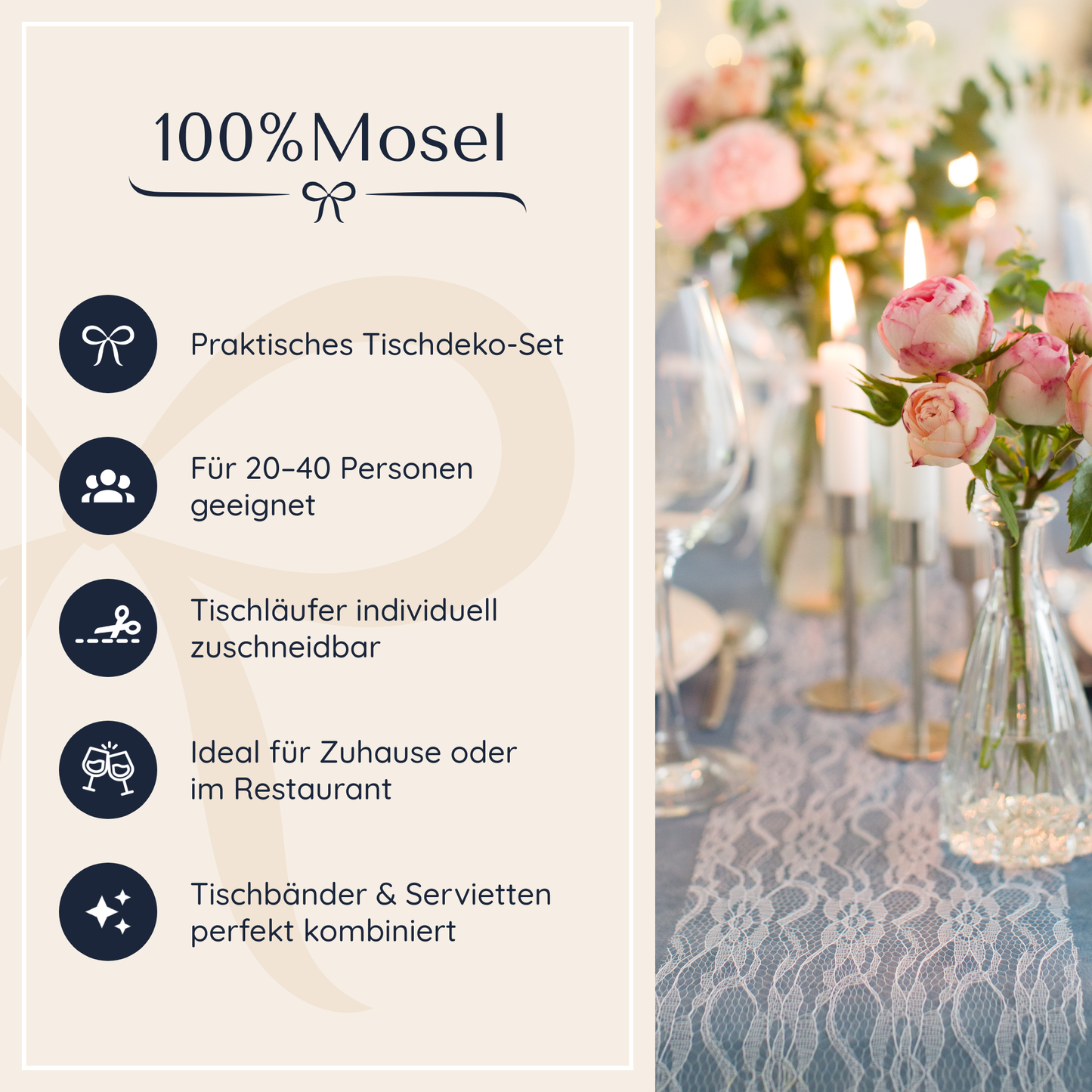 Tischdeko Set Rauchblau und Weiß