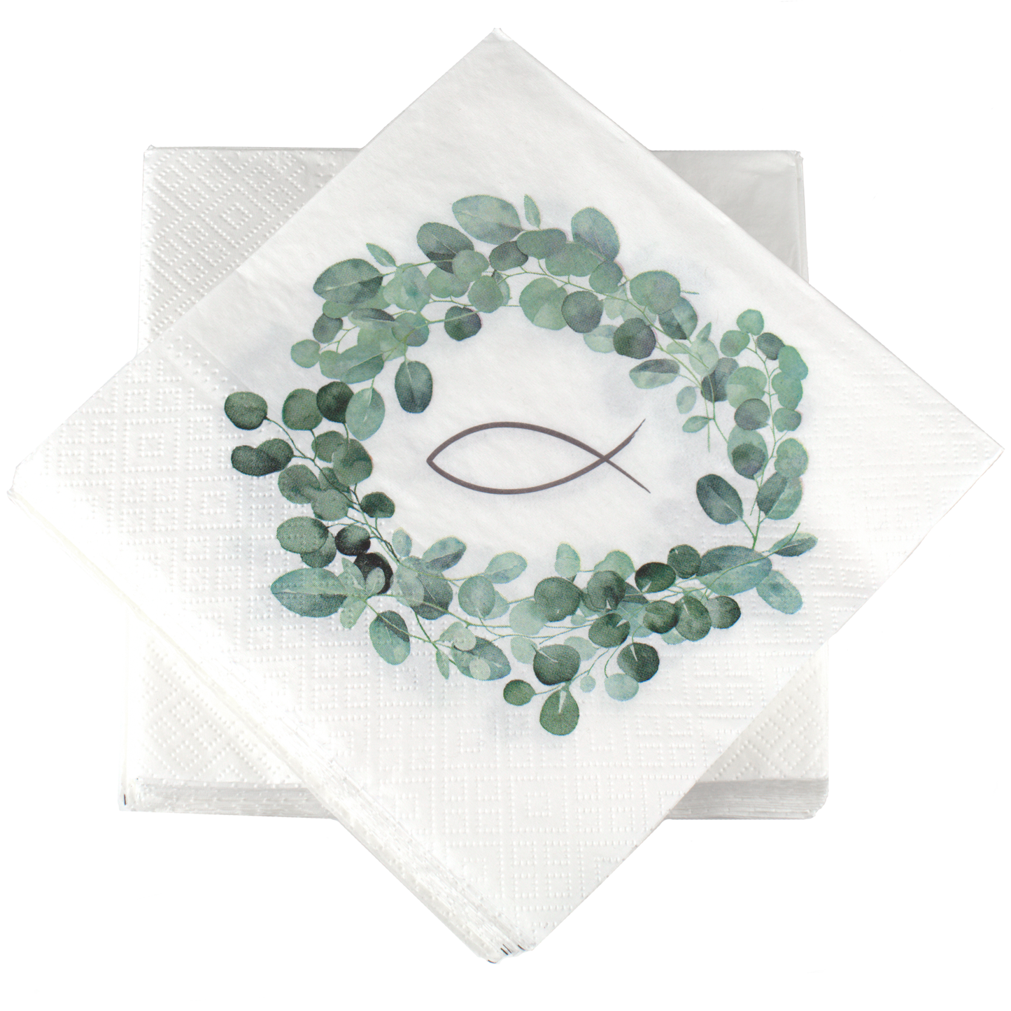 Servietten Eukalyptus Kranz Fisch, 33 x 33 cm