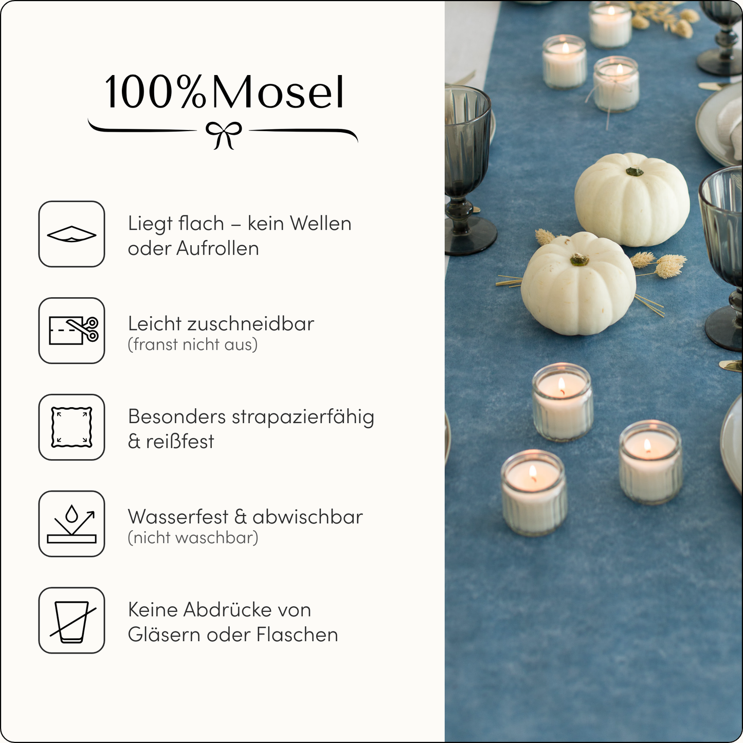 Tischläufer Vlies Rauchblau (Dusky Blue)