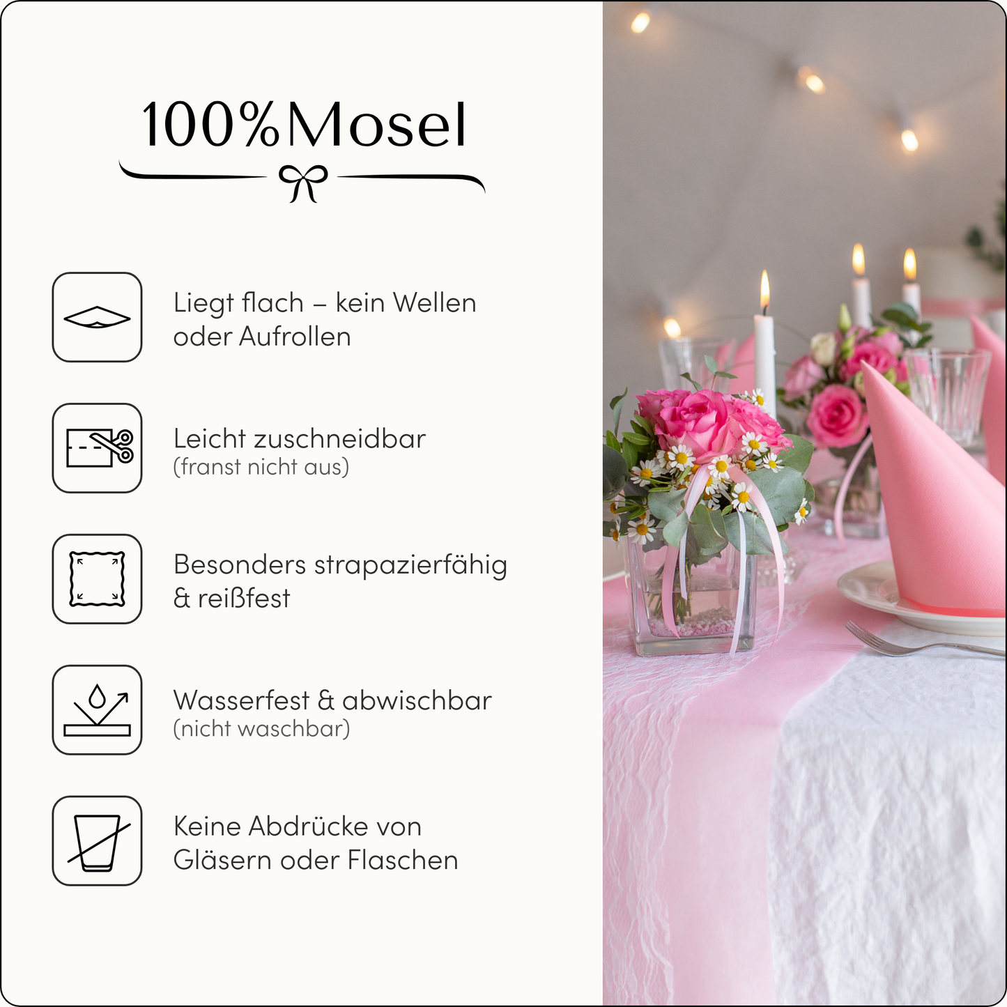 Tischläufer Vlies Rosa