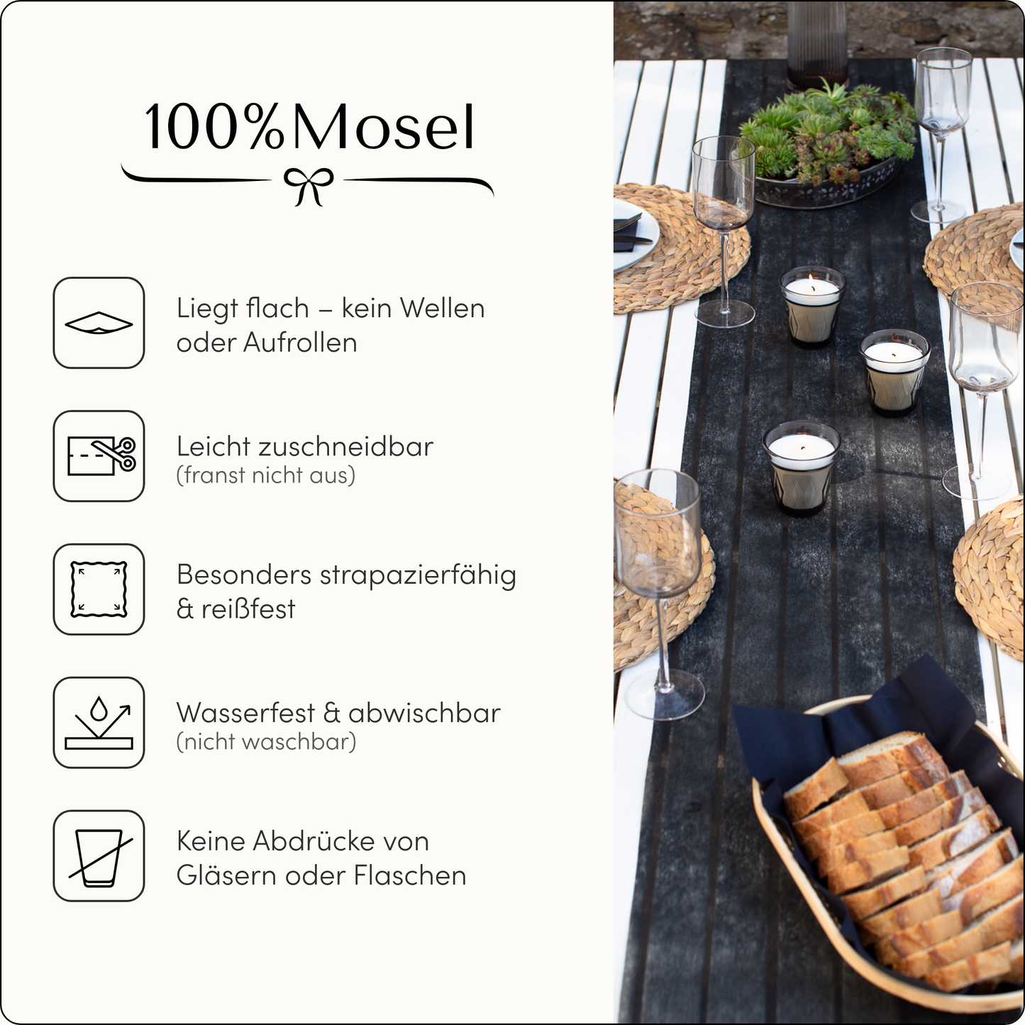 Tischläufer Vlies Schwarz