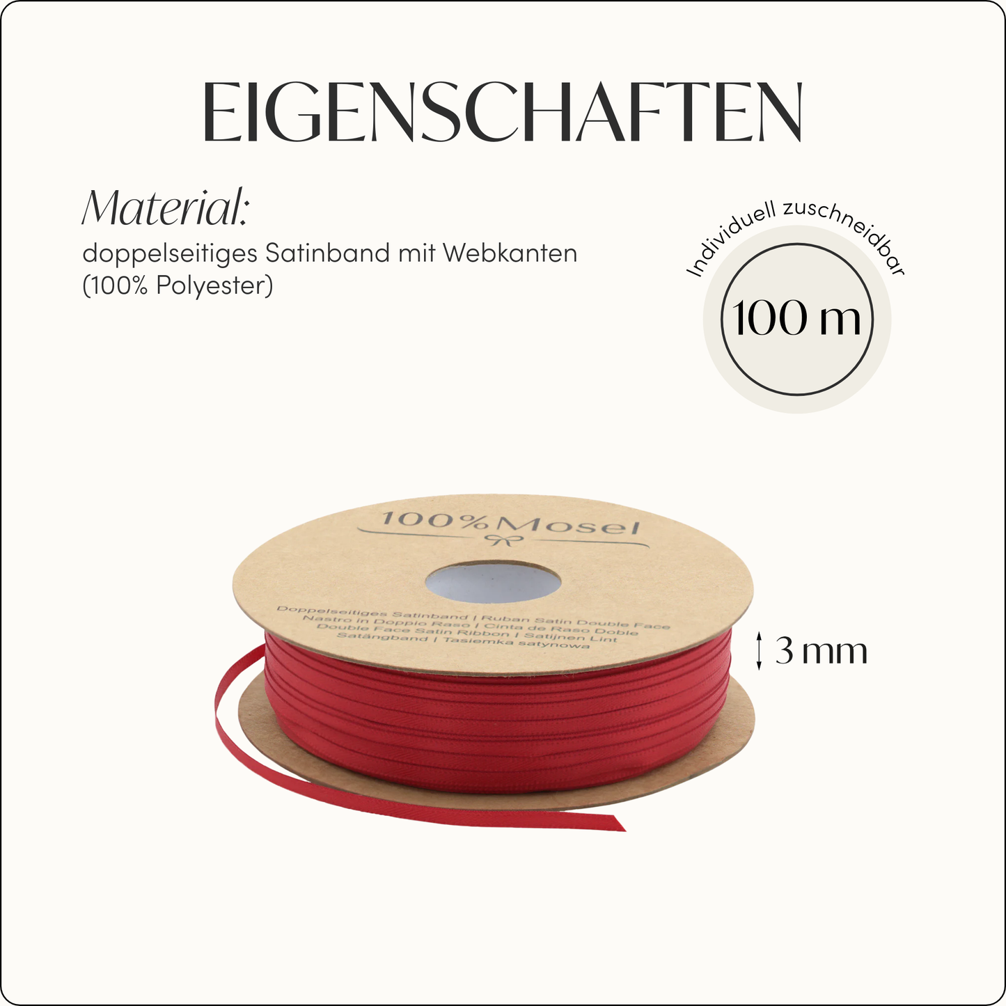 Satinband Rot, 3 mm
