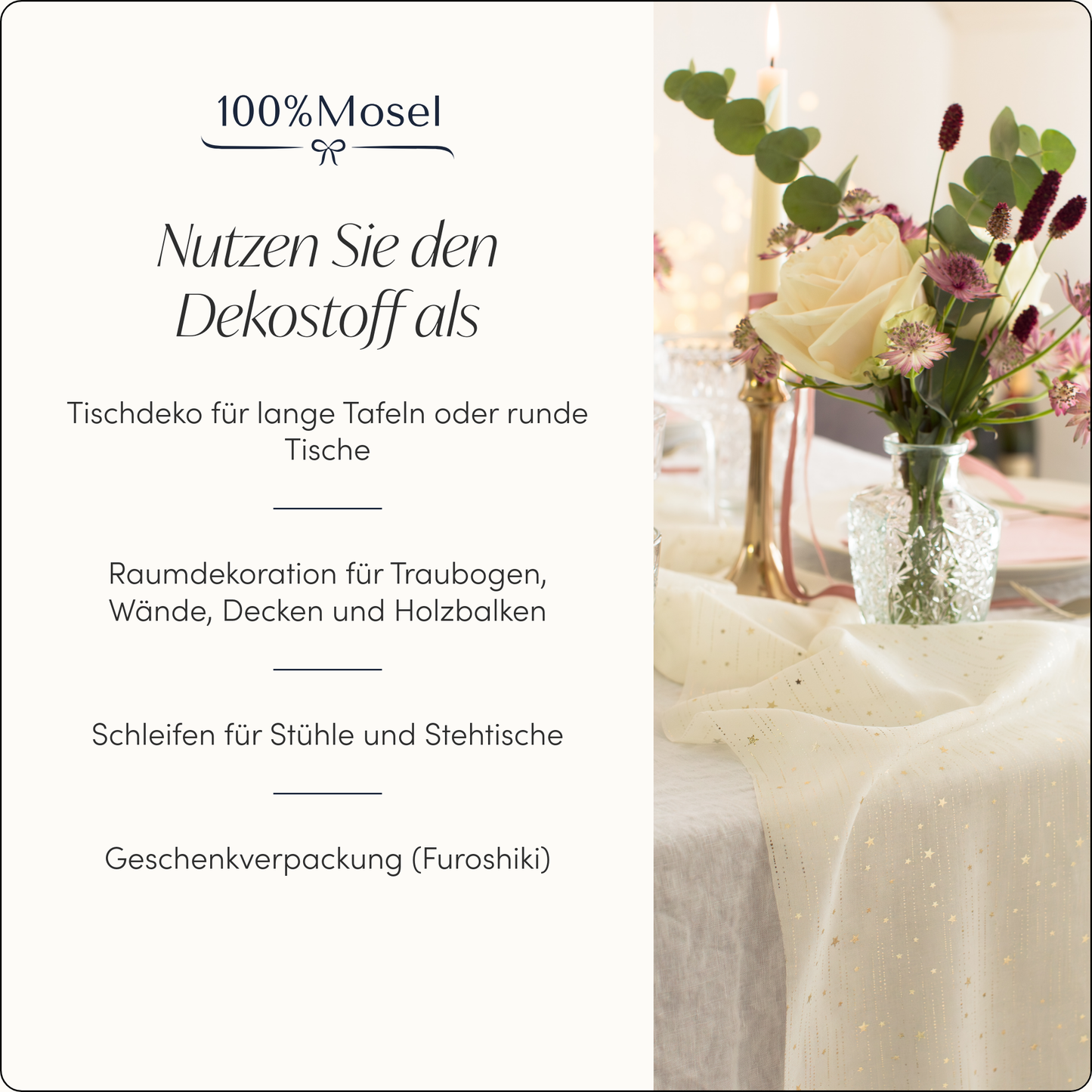 Tischläufer Sterne, Creme