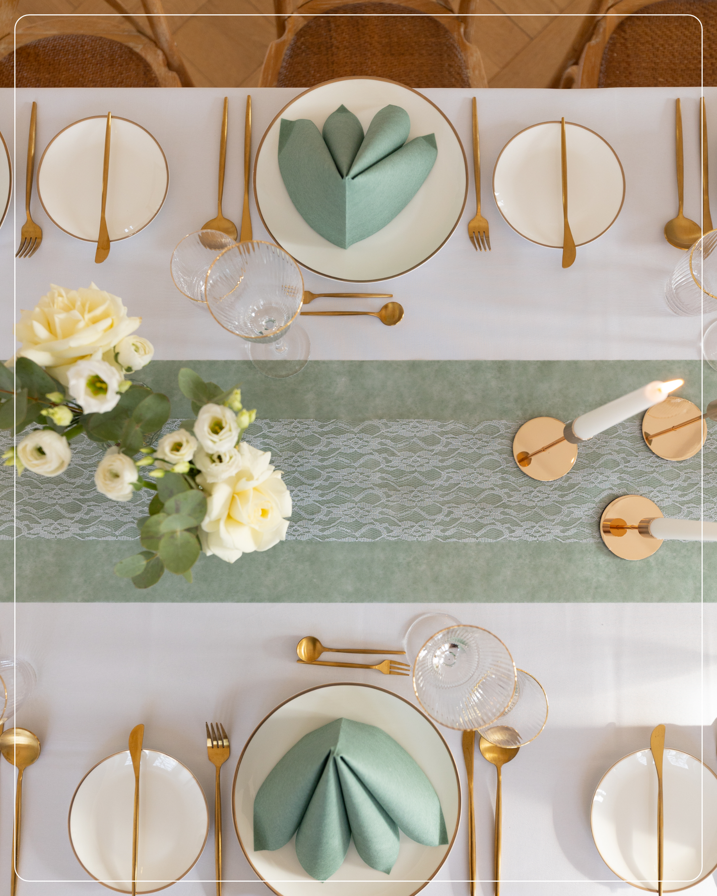 Tischläufer Set in Eukalyptus Grün und Weiß