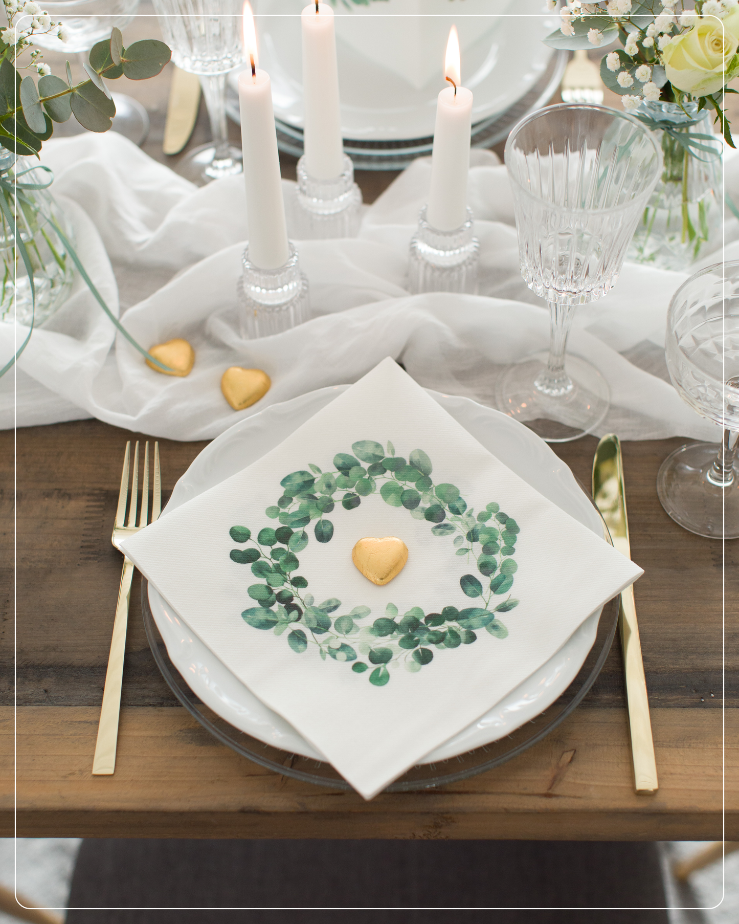 Airlaid Servietten Eukalyptus Kranz, 40 x 40 cm