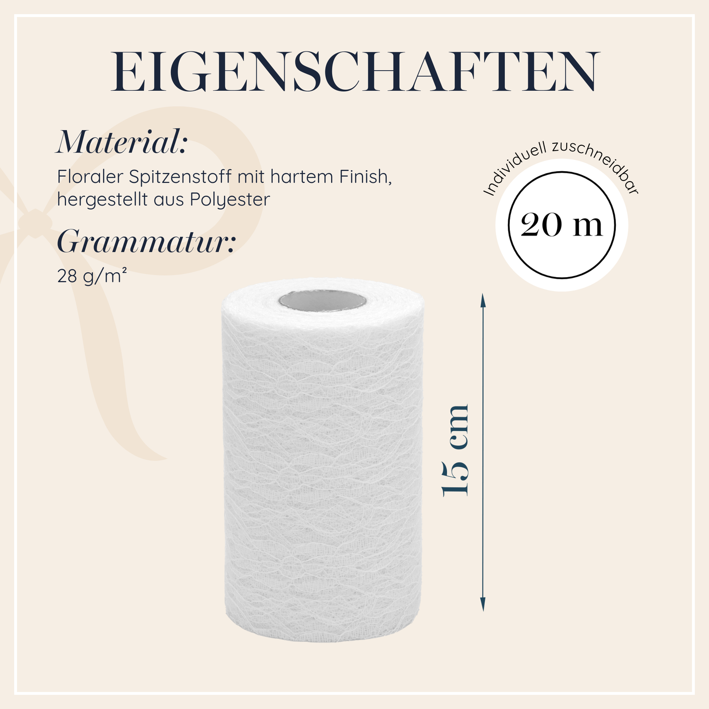 Tischläufer Spitze Reinweiß, 15 cm