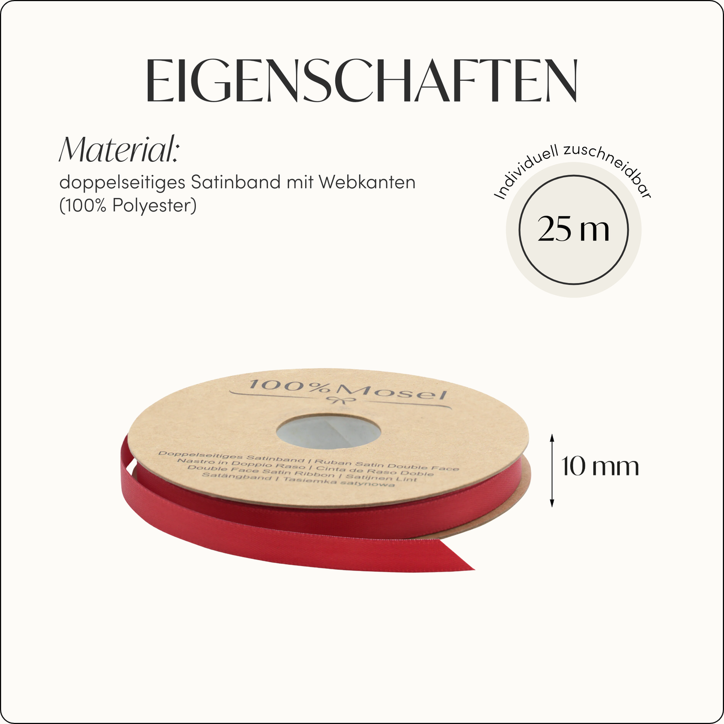Satinband Rot, 10 mm