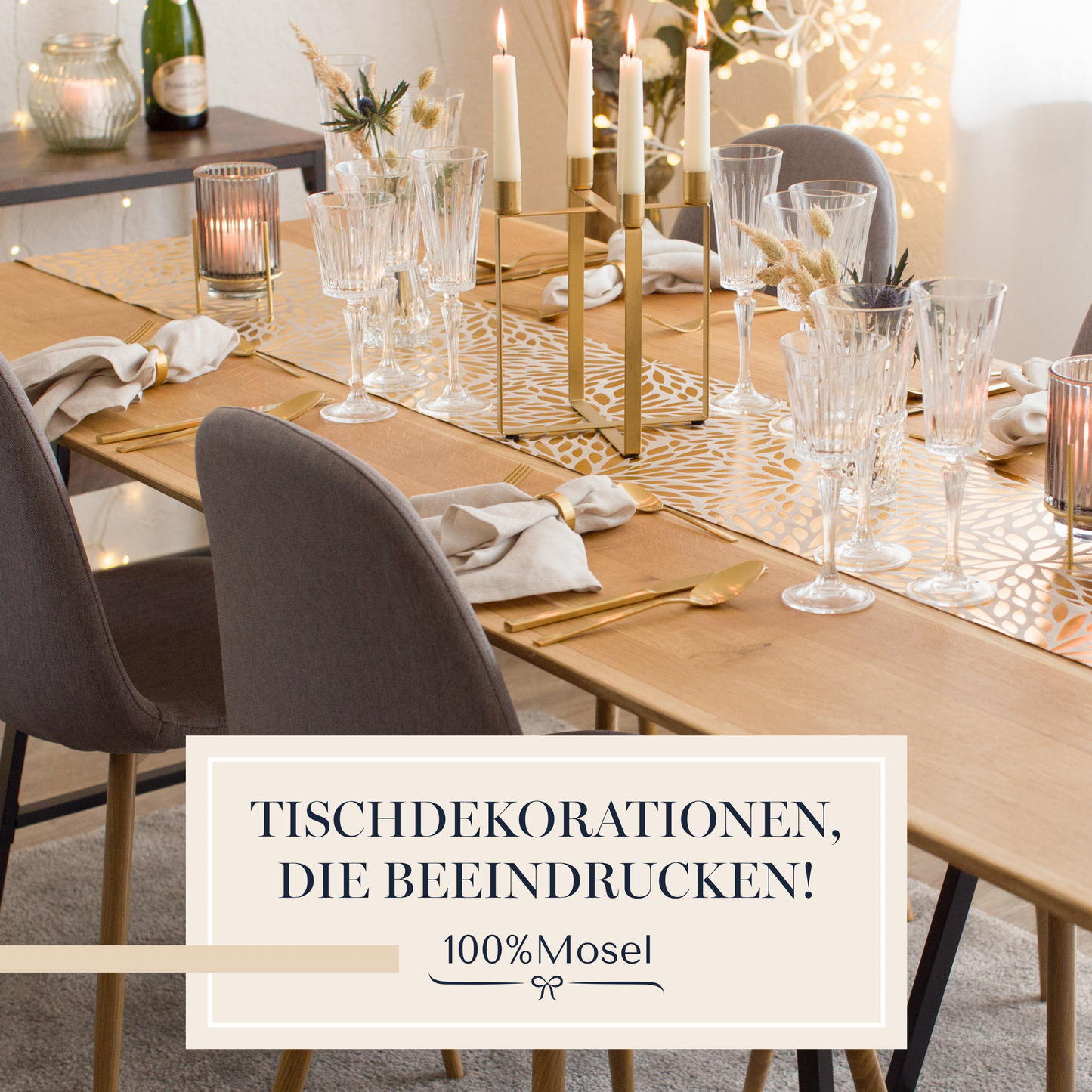 Tischläufer Samt Taupe, Dahlien Gold