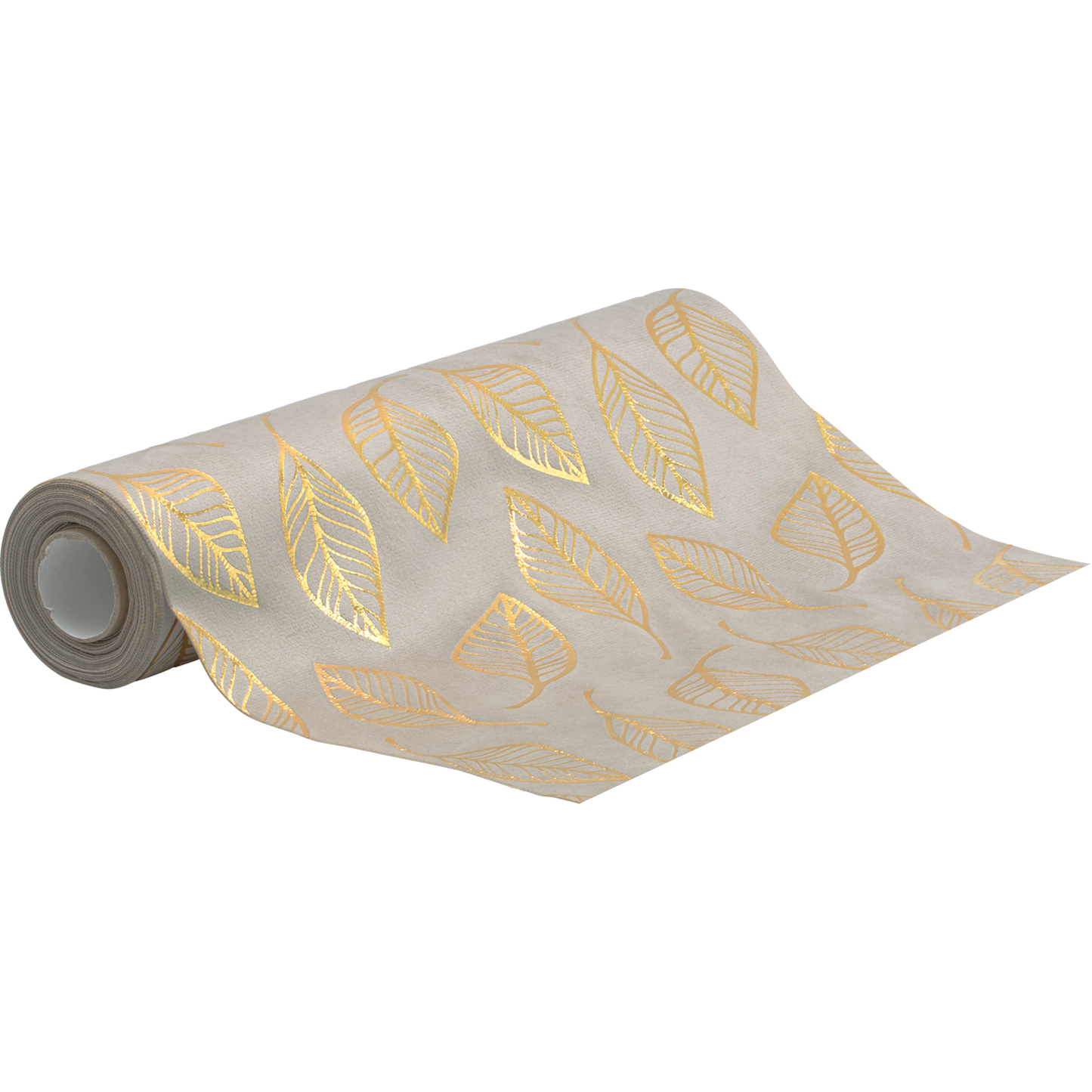 Tischläufer Samt Beige, Blätter Gold