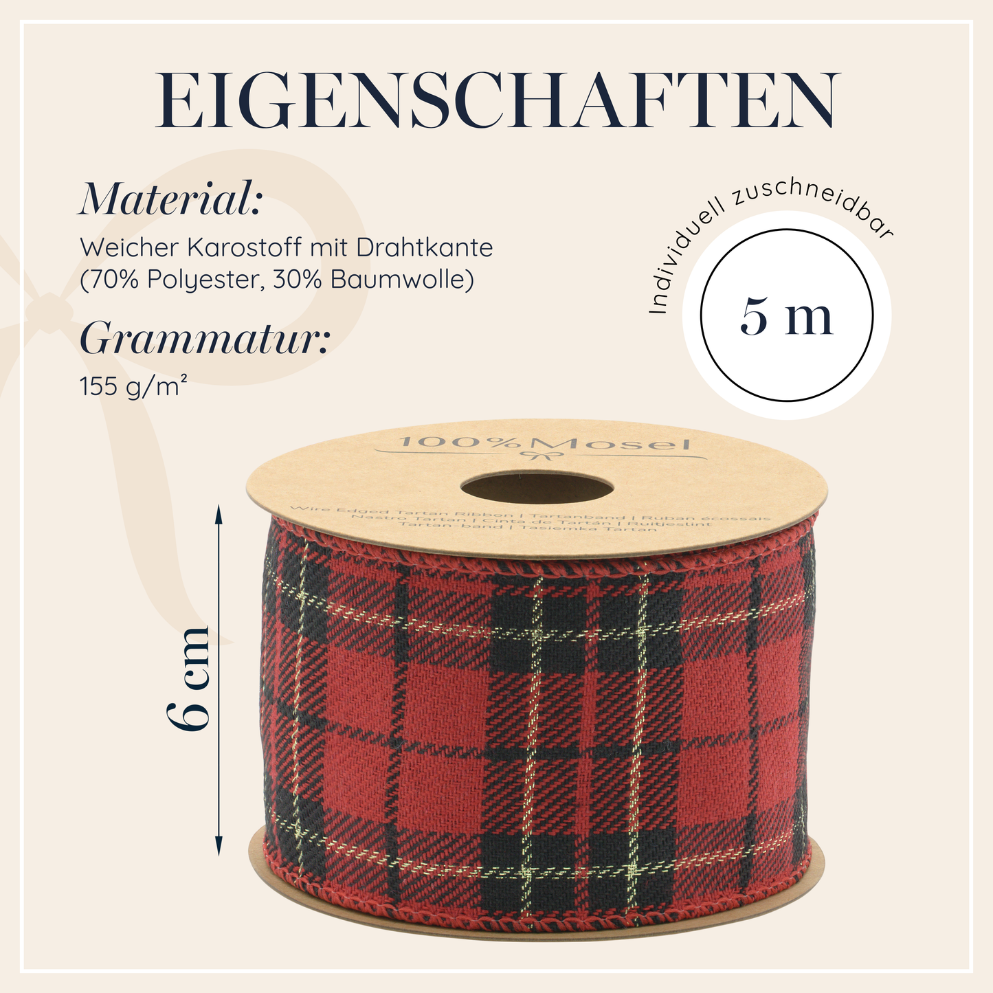 Schottenkaro Schleifenband Rot