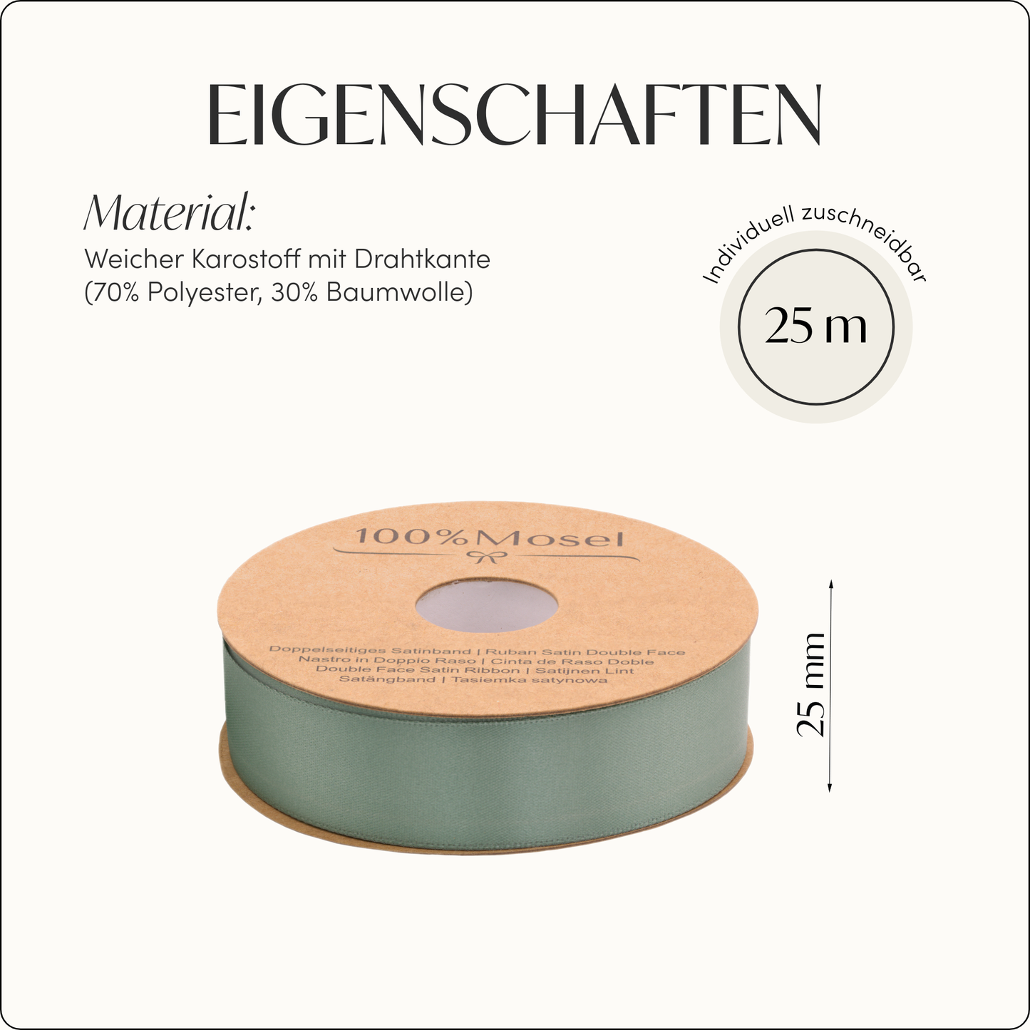 Satinband Eukalyptus Grün, 25 mm