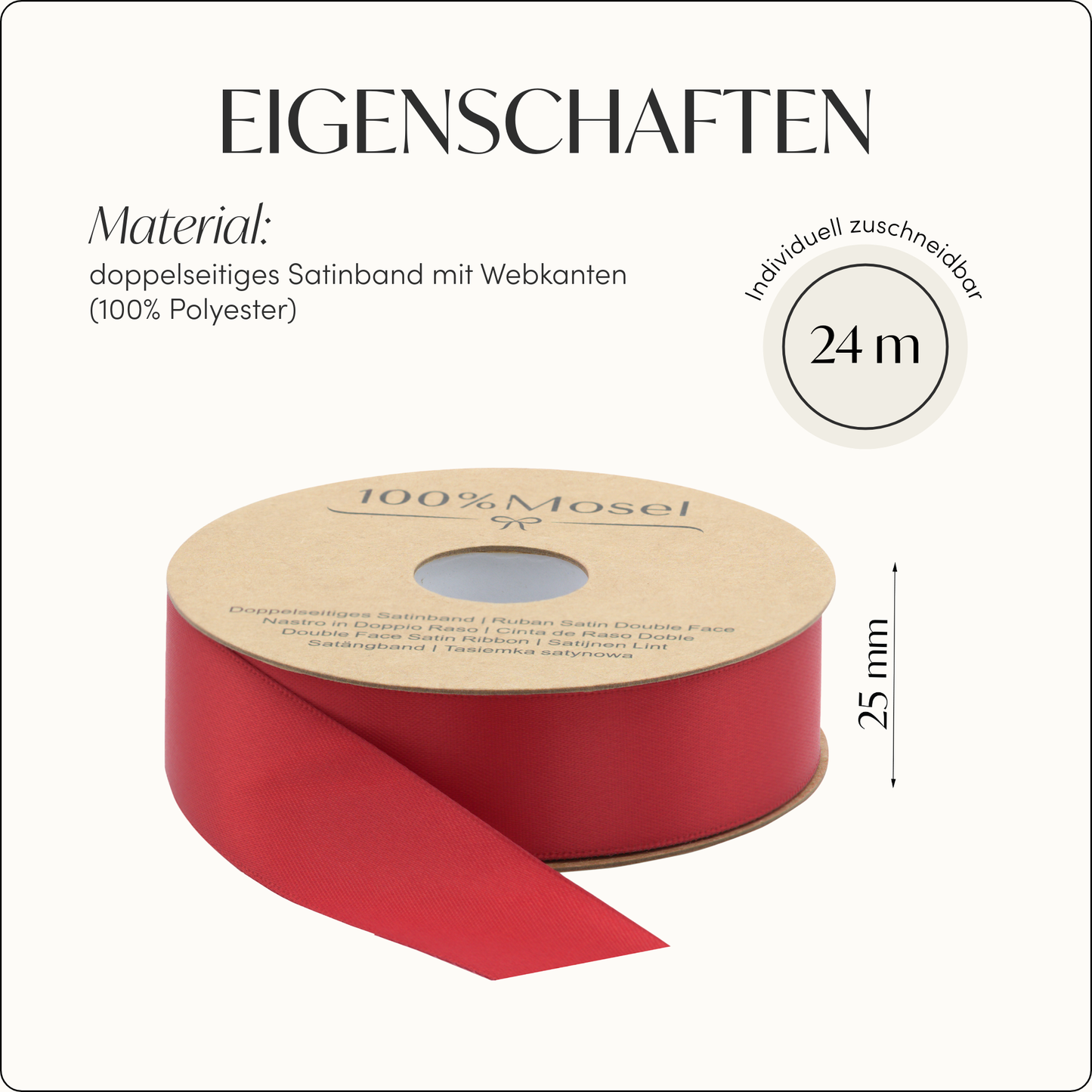 Satinband Rot, 25 mm