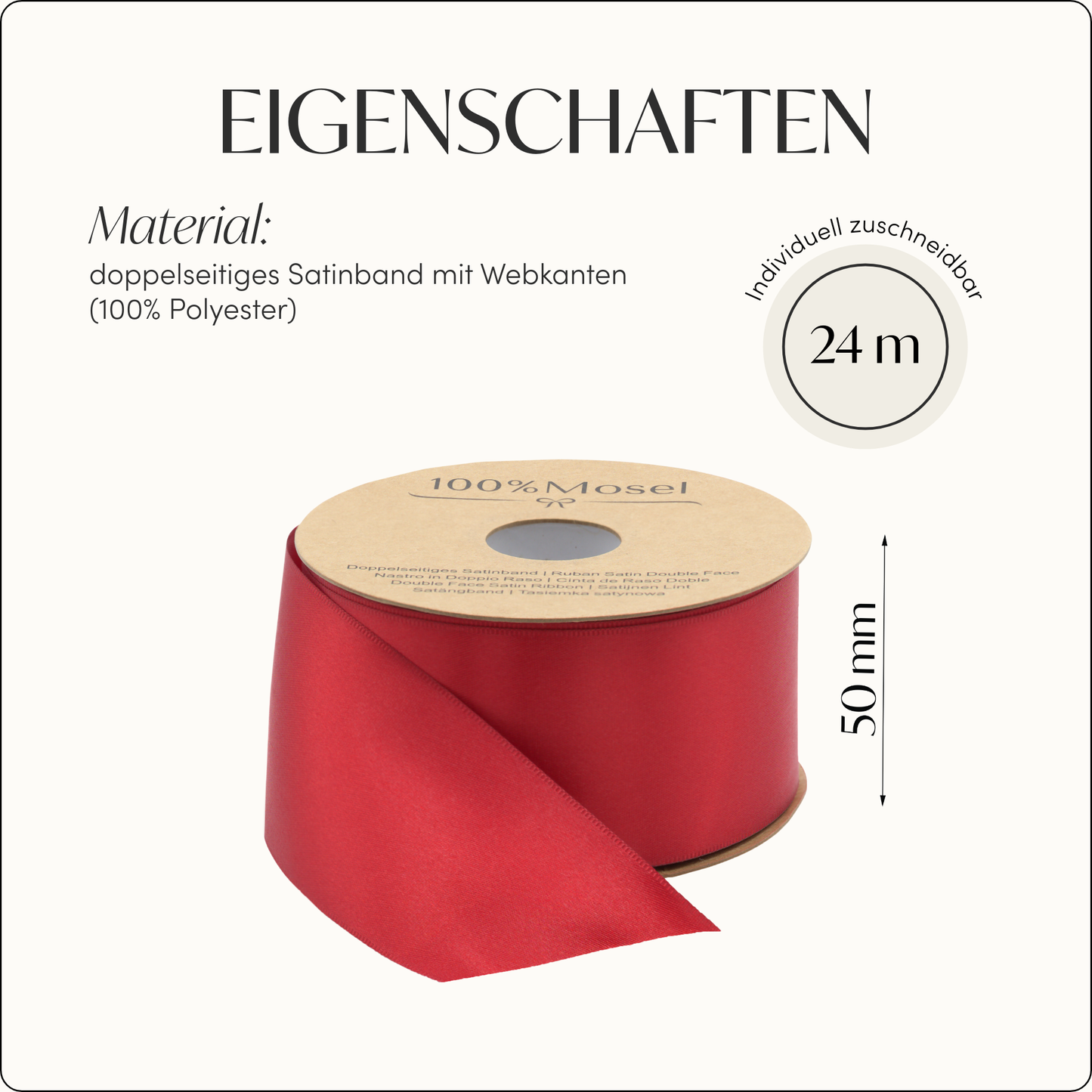 Satinband Rot, 50 mm