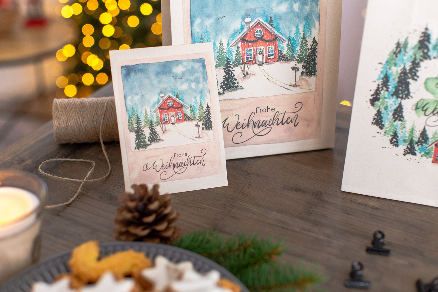 Postkarten Weihnachten, Watercolor, 12 Stück