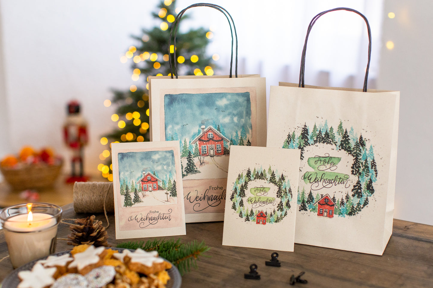 Postkarten Weihnachten, Watercolor, 12 Stück