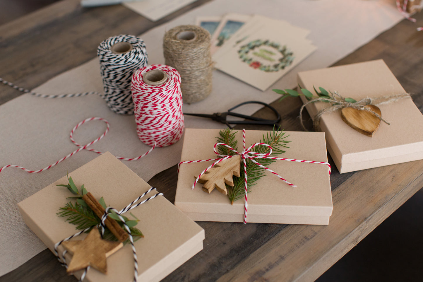 Hanfkordel + Baker's Twine, 3 Rollen im Set