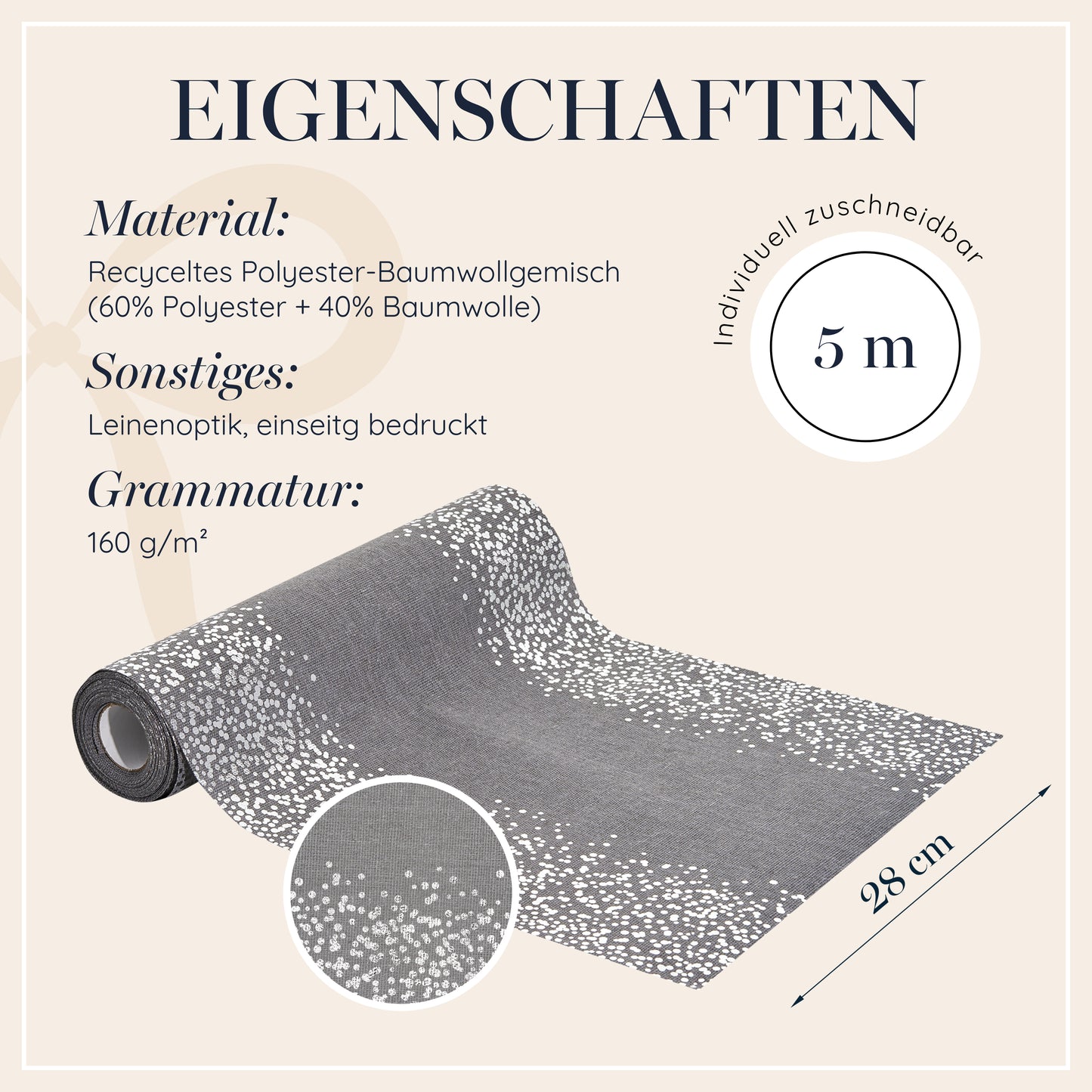 Tischläufer Grau mit silbernen Punkten