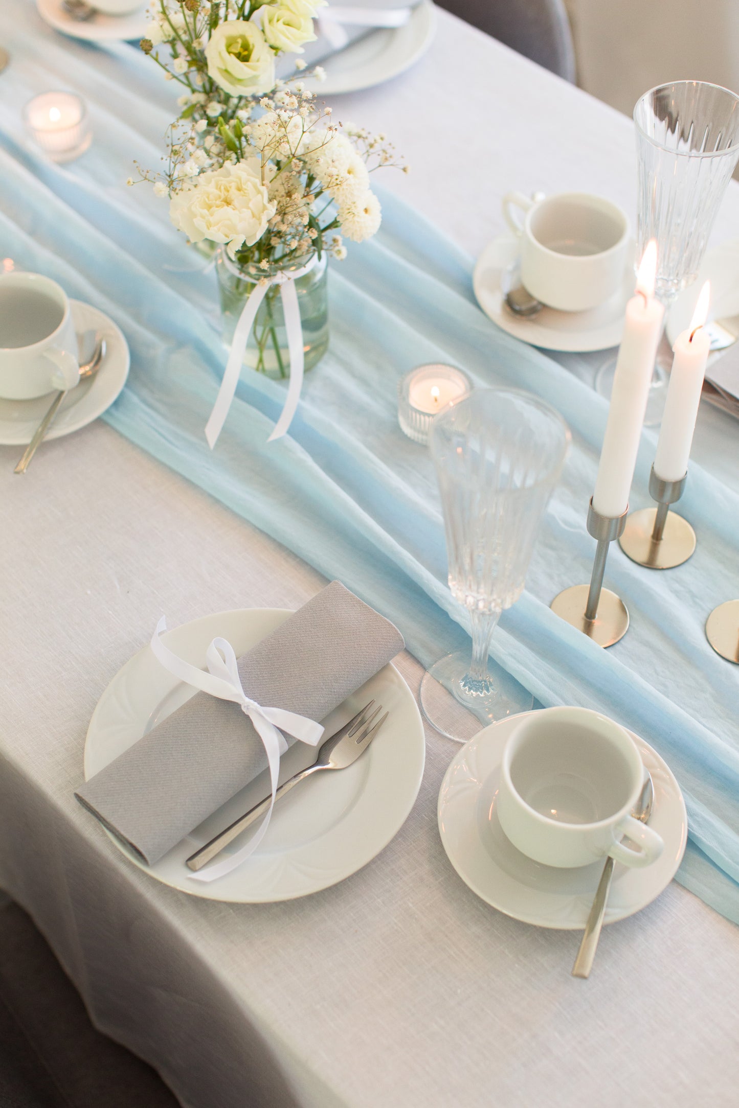 Musselin Tischläufer, Hellblau