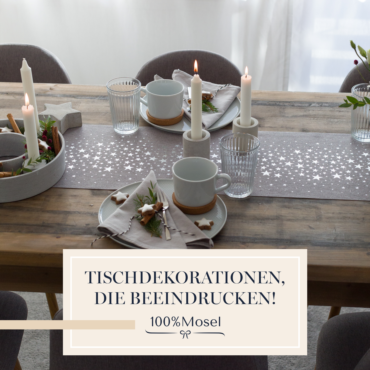 Tischläufer Grau mit silbernen Sternen
