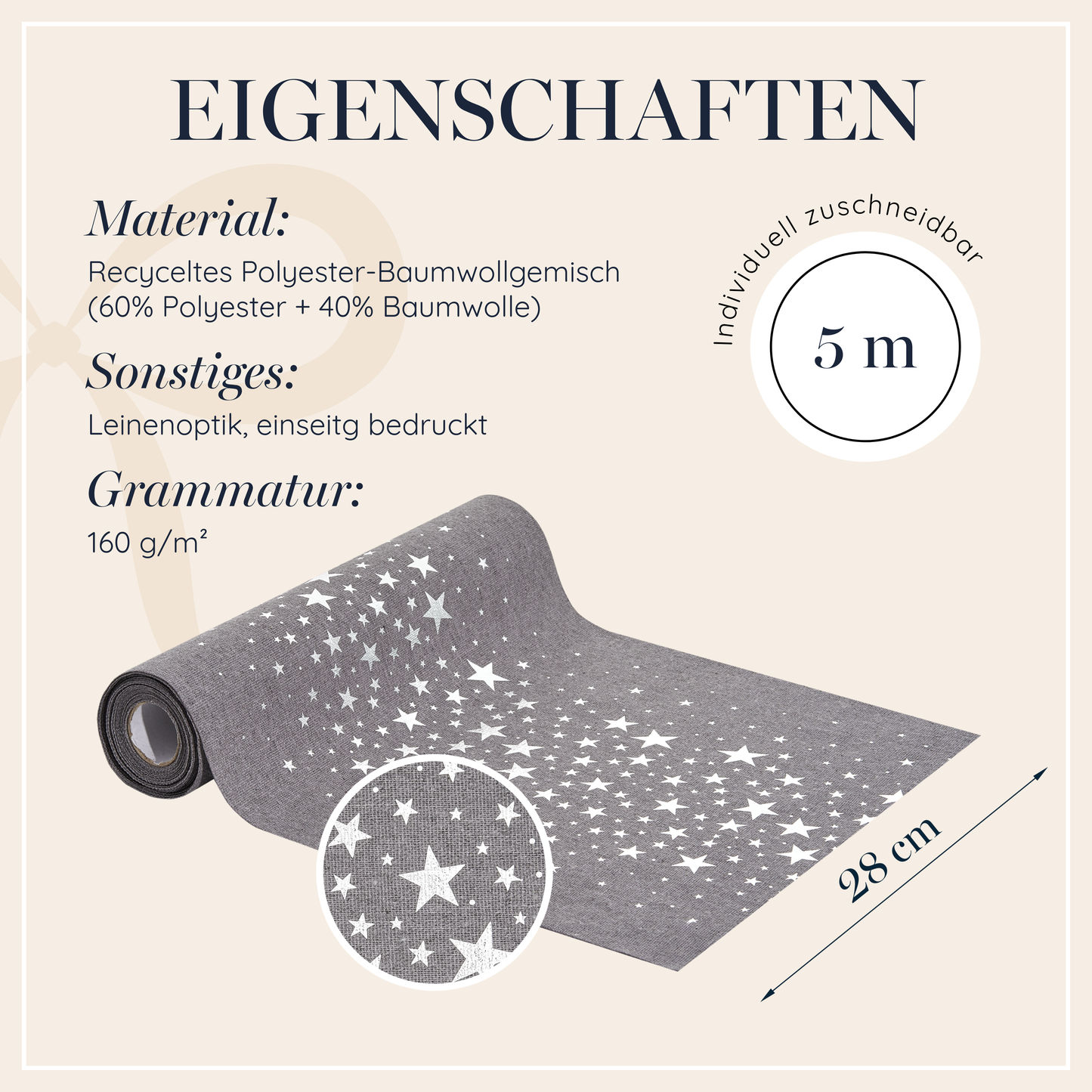 Tischläufer Grau mit silbernen Sternen