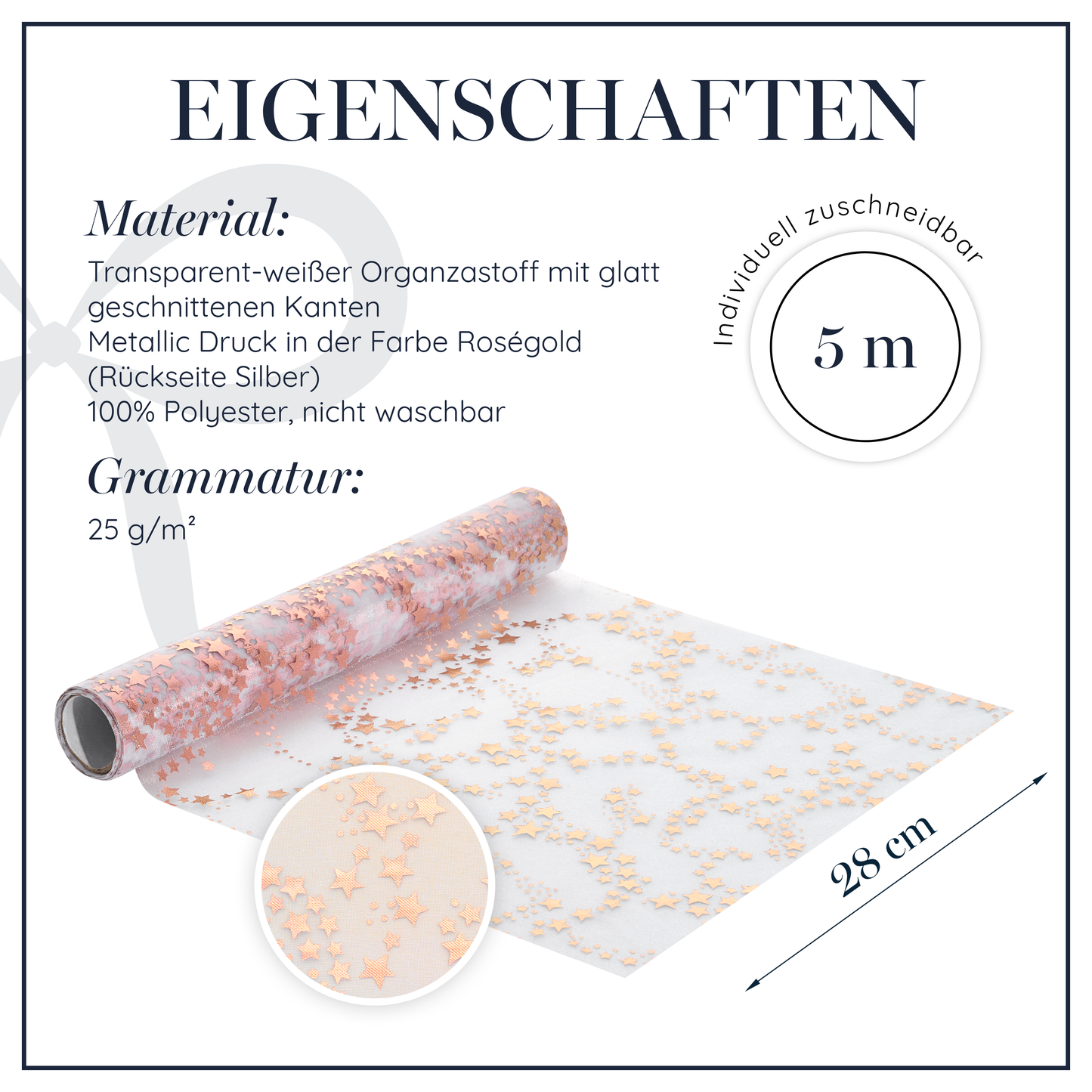 Tischläufer Organza Sternchen Roségold