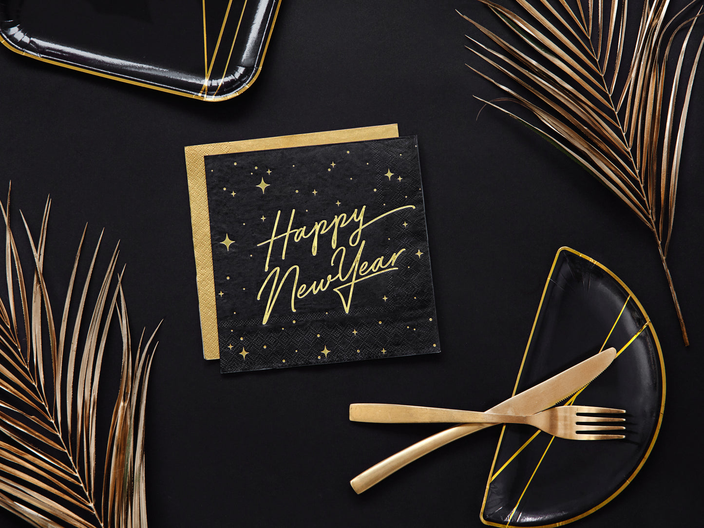 Servietten Happy New Year (33 x 33 cm), schwarz gold