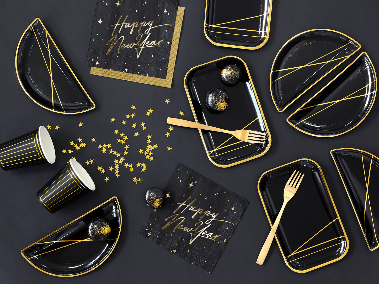 Servietten Happy New Year (33 x 33 cm), schwarz gold