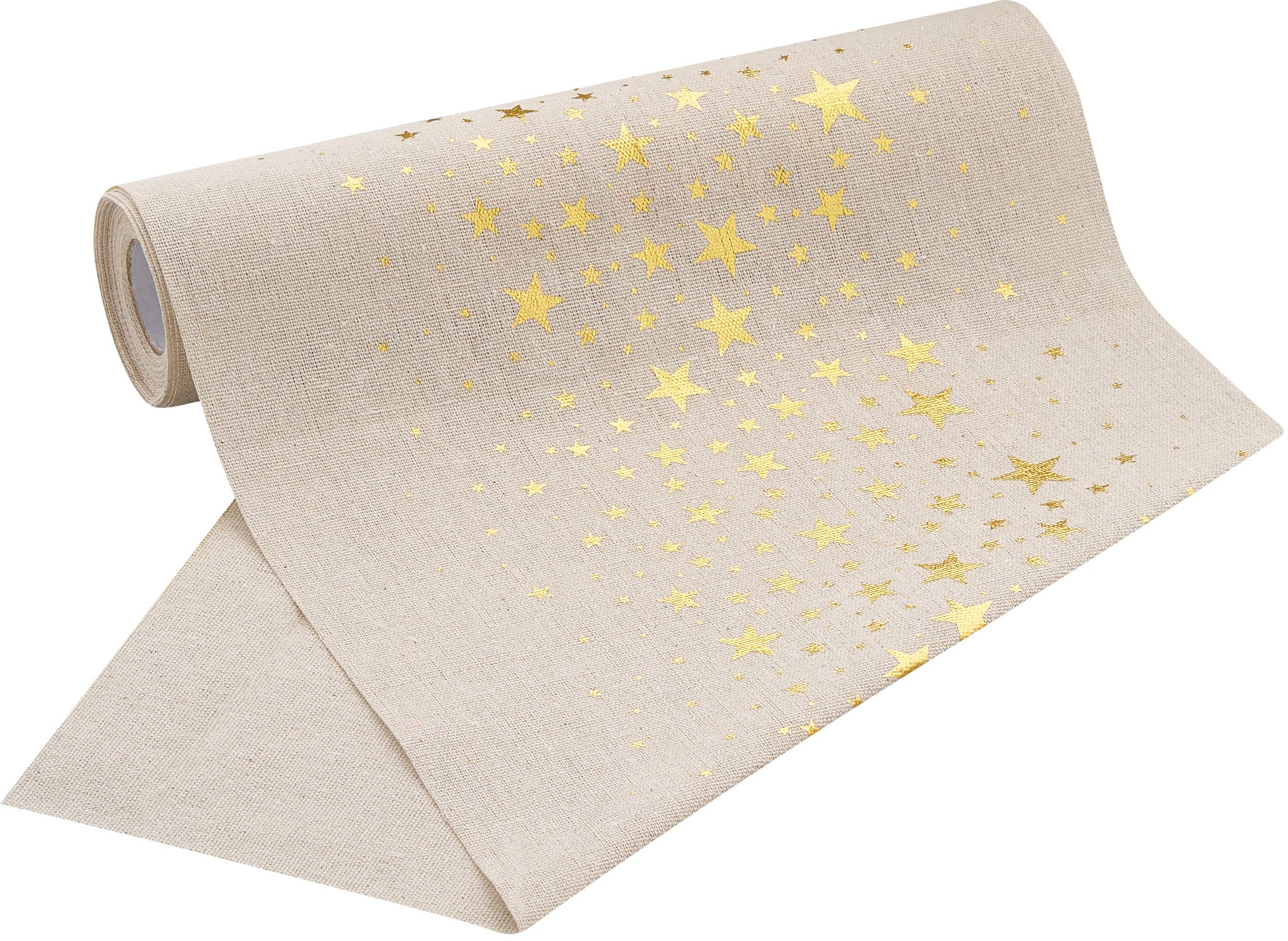 Tischläufer Natur mit Sternendruck in 100%Mosel - Gold