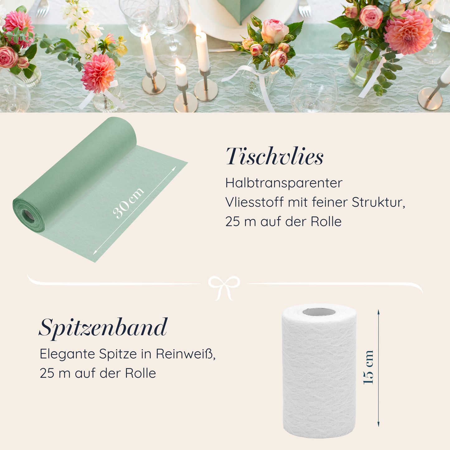 Tischdeko Set in Eukalyptus Grün und Weiß