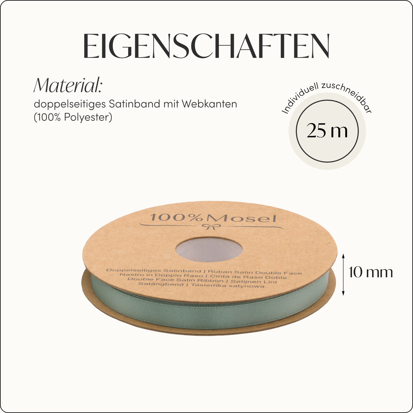 Satinband Eukalyptus Grün, 10 mm