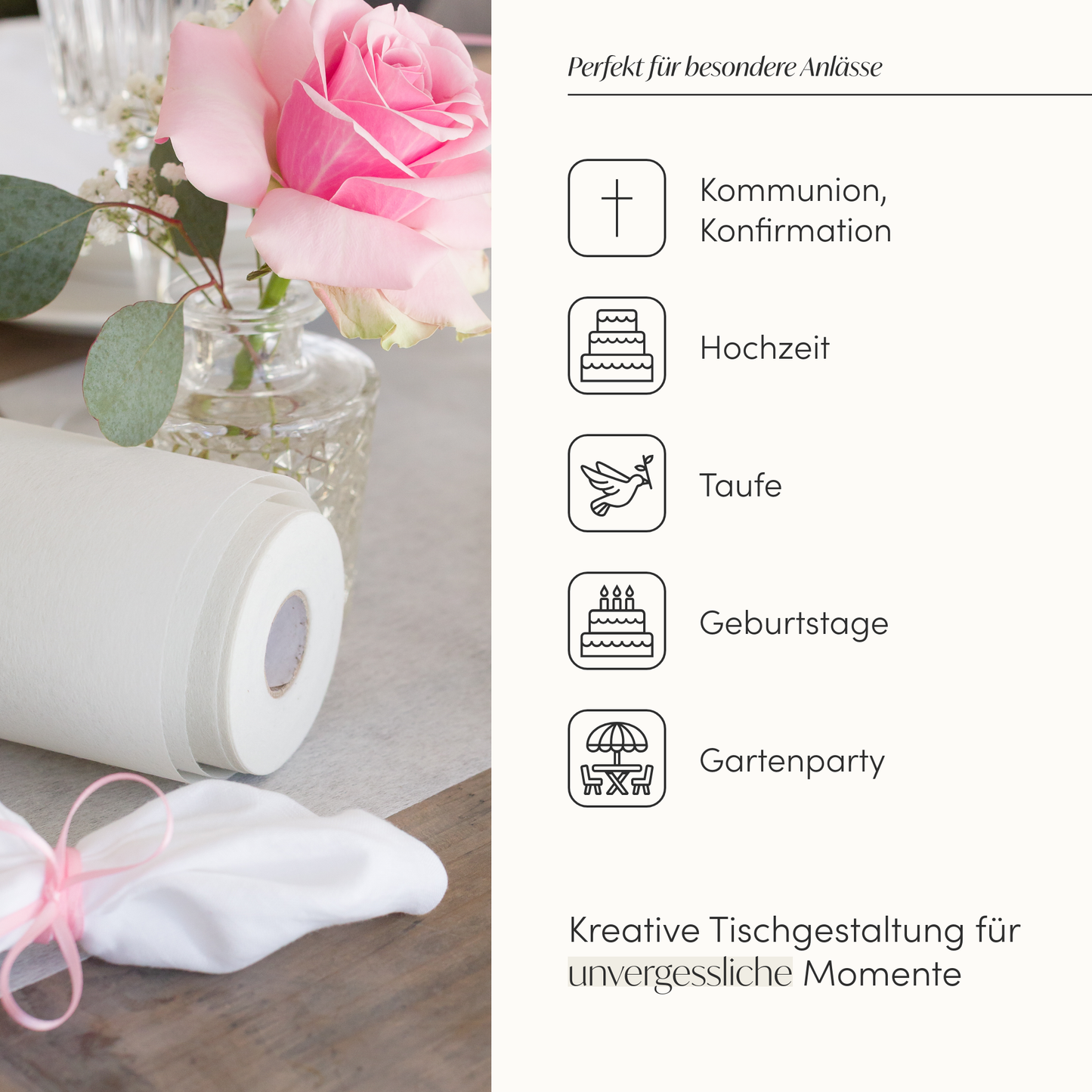 Tischläufer Vlies Creme Weiß