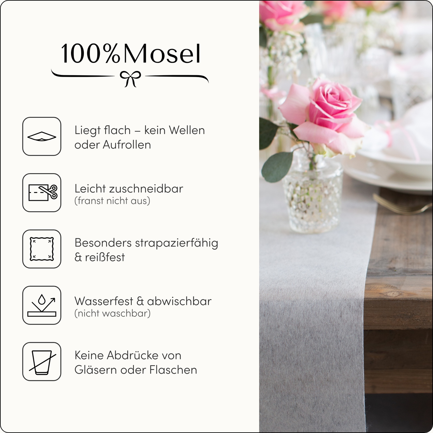 Tischläufer Vlies Creme Weiß