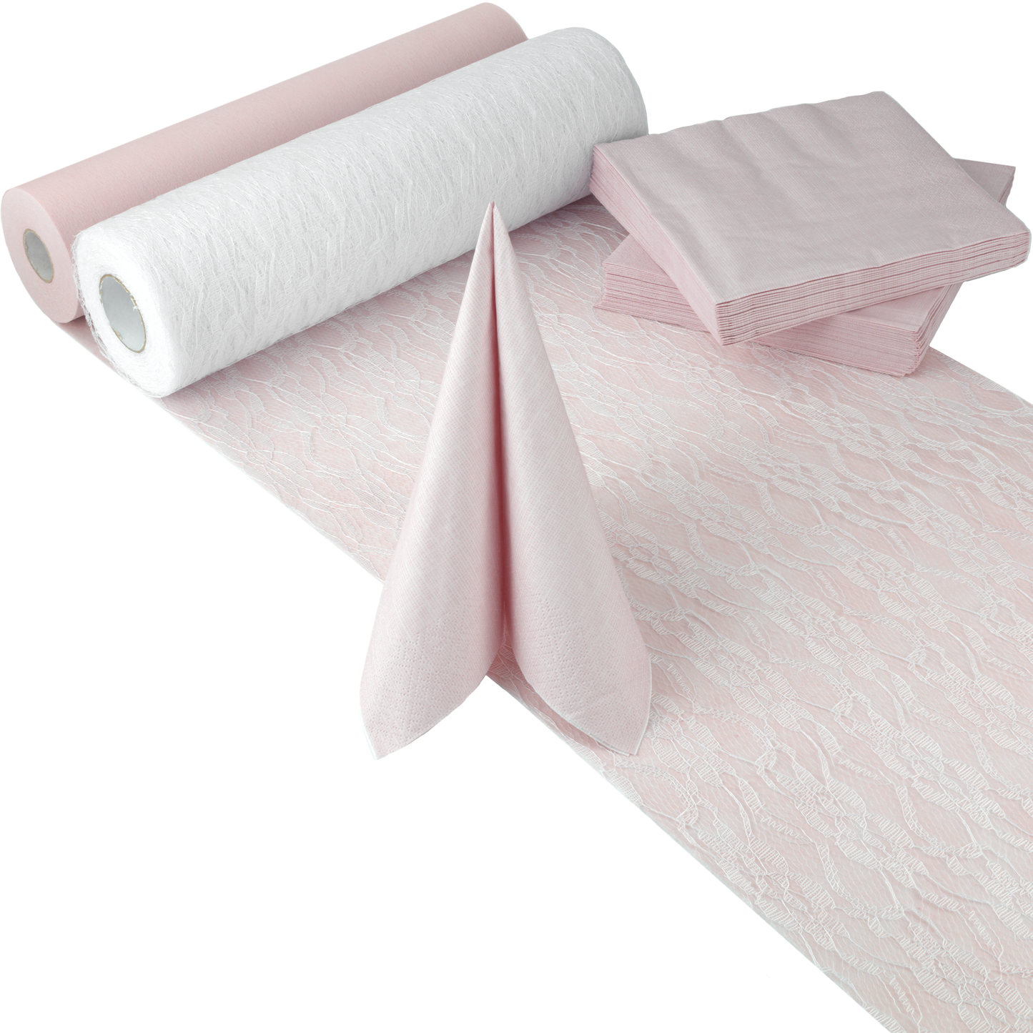 Tischdeko Set in Blush Rosé und Weiß, breite Spitze