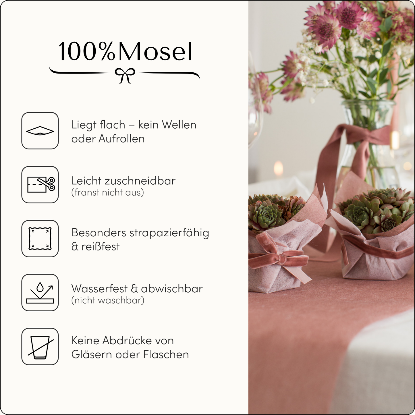 Tischläufer Vlies Altrosa (Dusky Pink)