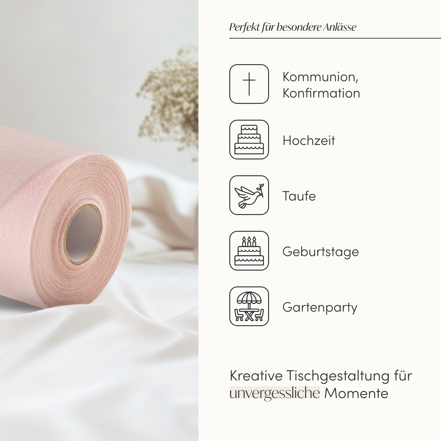 Tischläufer Vlies Blass Rosa