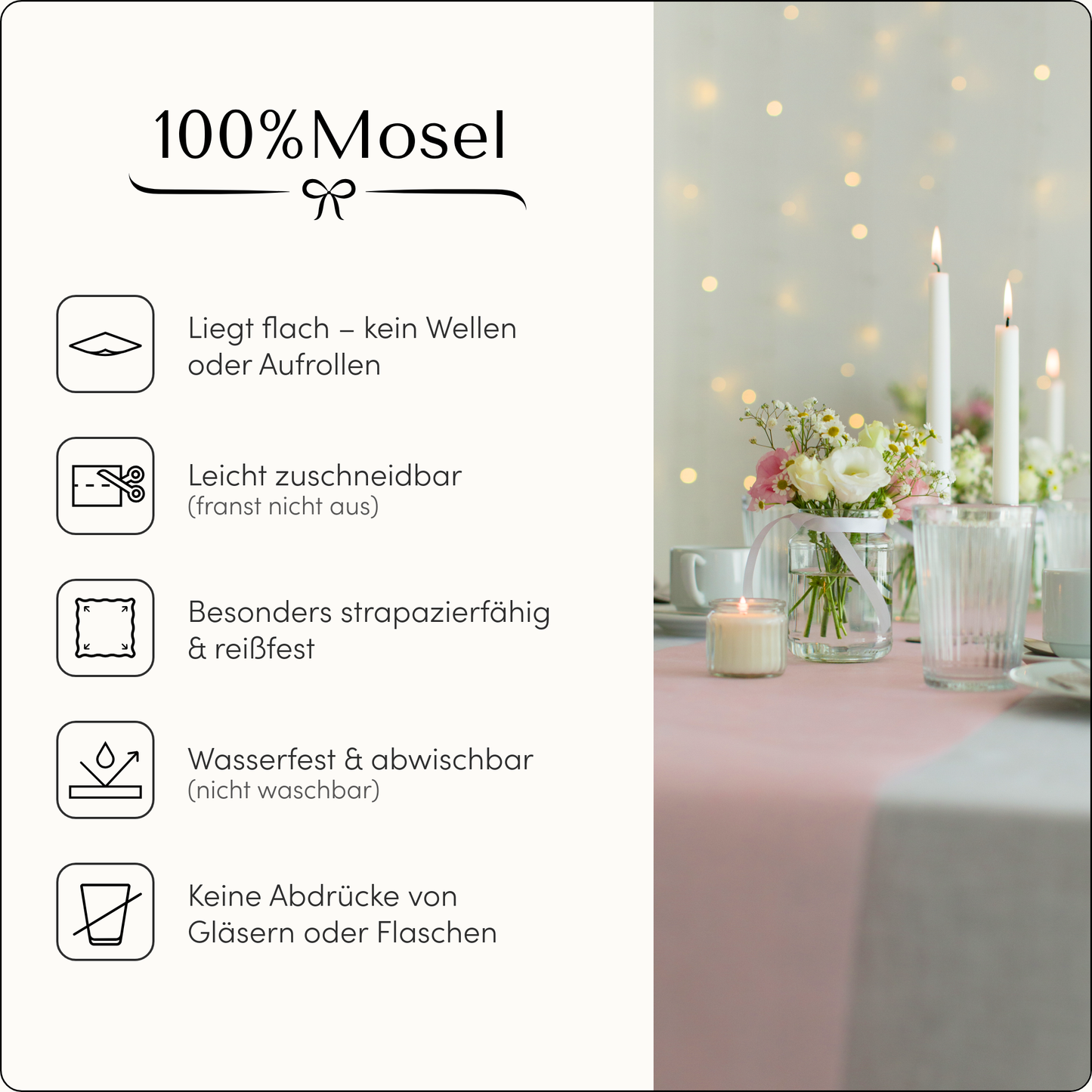 Tischläufer Vlies Blass Rosa
