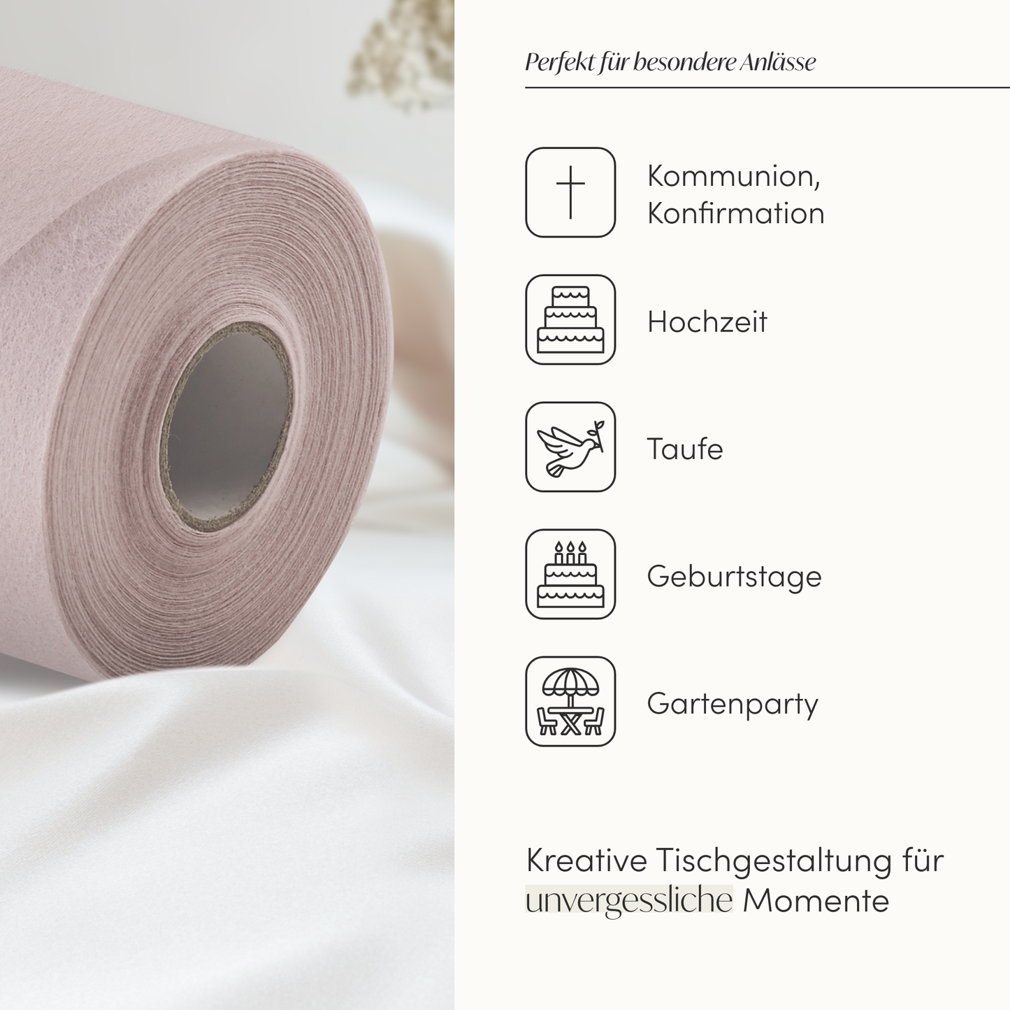 Tischläufer Vlies Blush Rosé