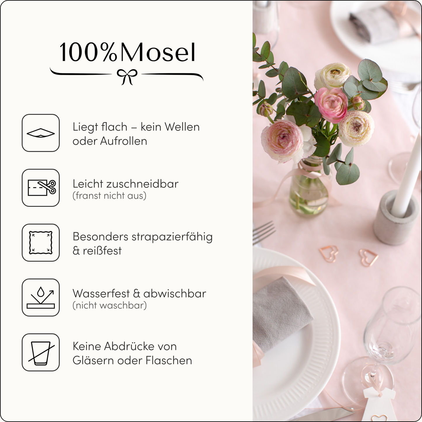 Tischläufer Vlies Blush Rosé
