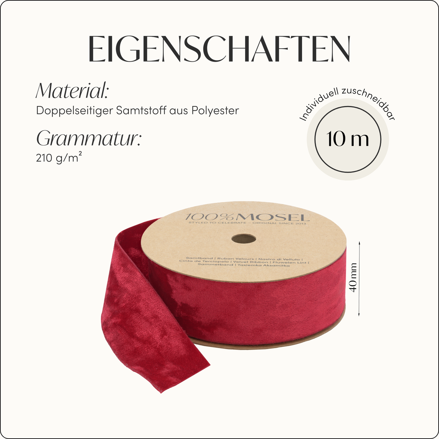 Samtband Rot, 40 mm
