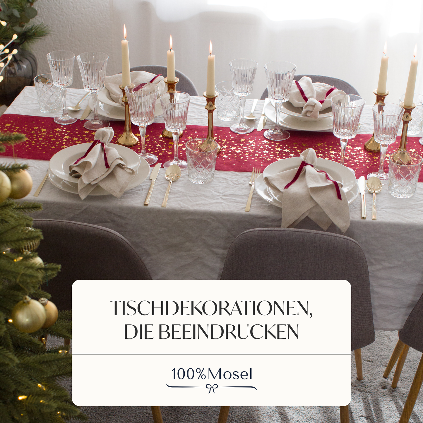 Vlies Tischläufer schmal, XL Länge, in Bordeauxrot, Sterne in Gold