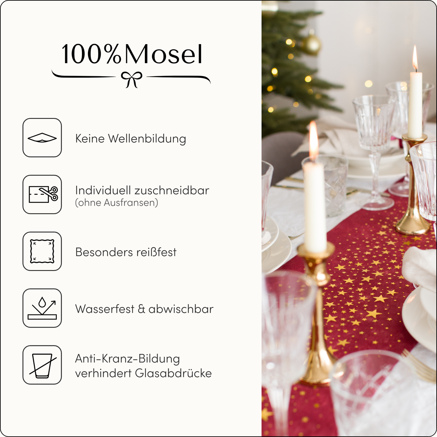 Vlies Tischläufer schmal, XL Länge, in Bordeauxrot, Sterne in Gold