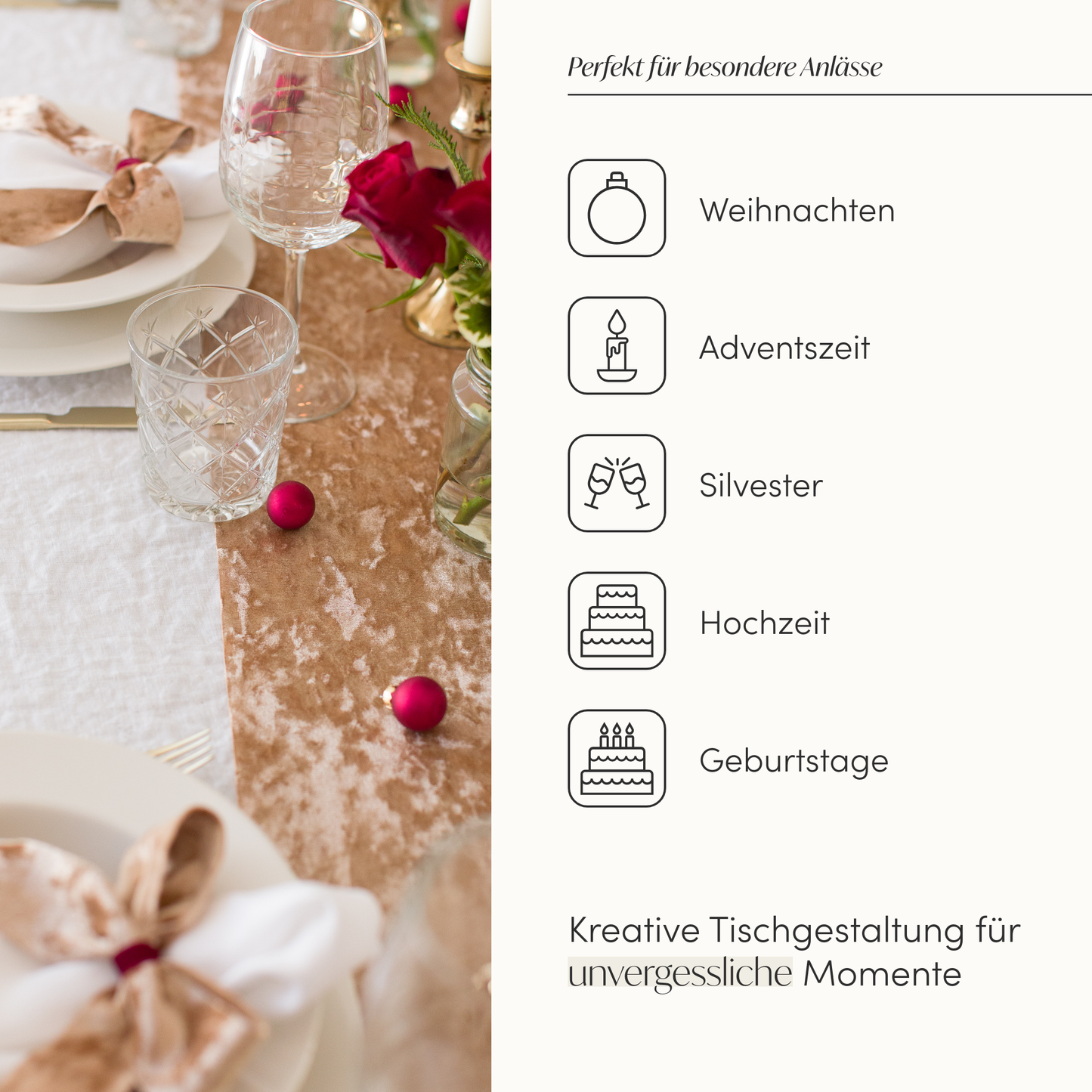 Tischläufer Samt Gold Beige