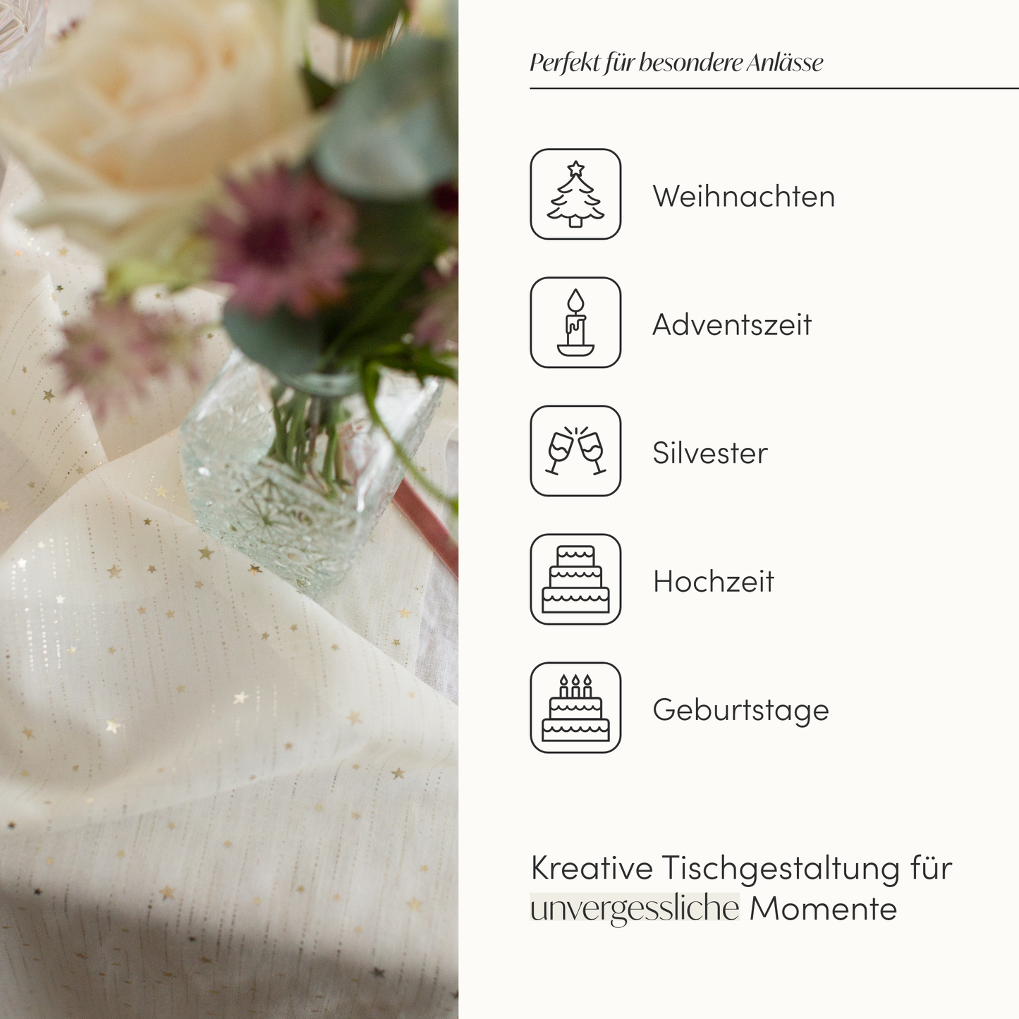 Tischläufer Sterne, Creme