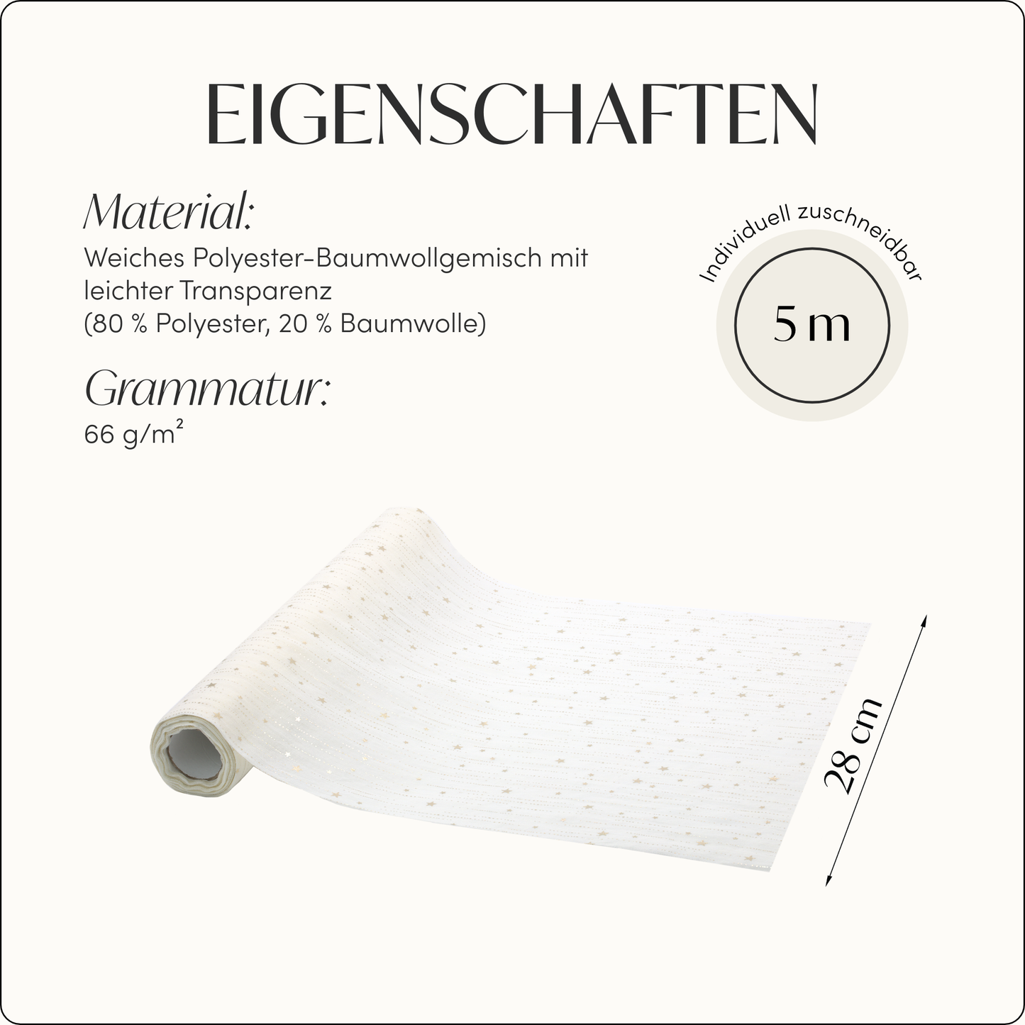 Tischläufer Sterne, Creme