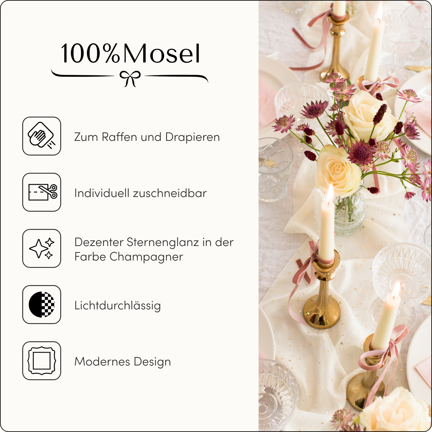 Tischläufer Sterne, Creme